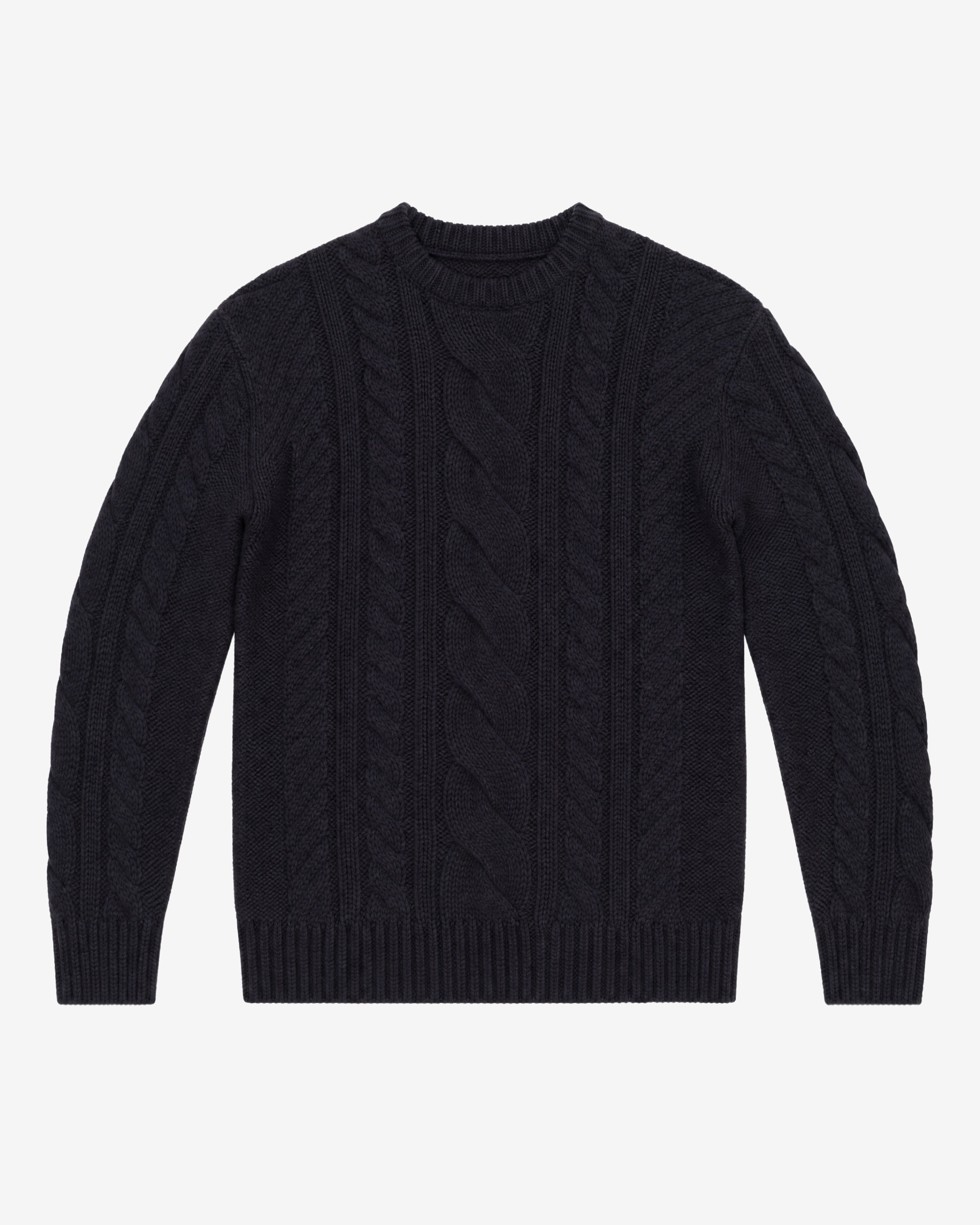Navy Wool Cable-Knit Crew-Neck Sweater