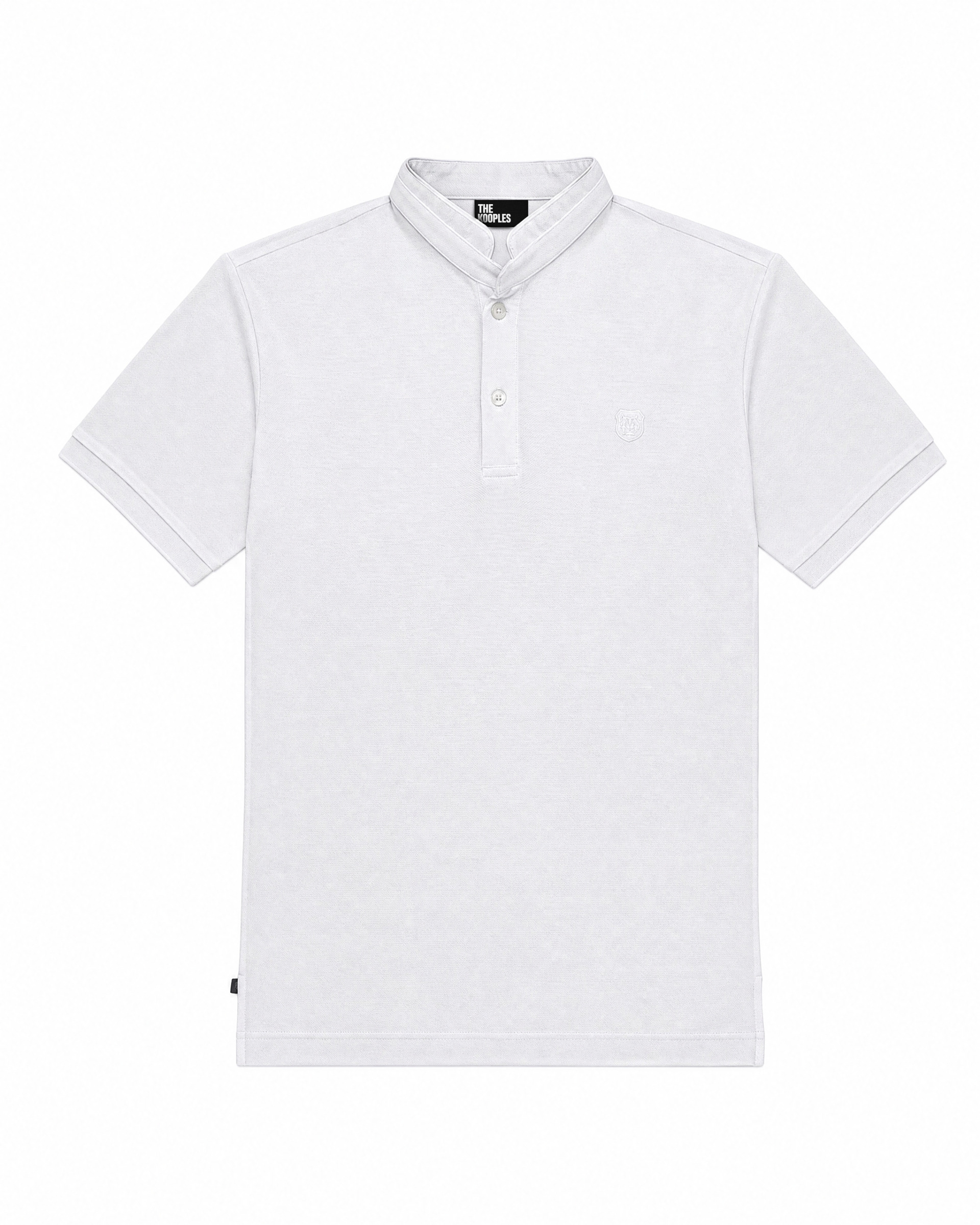White polo shirt with a stand-up collar