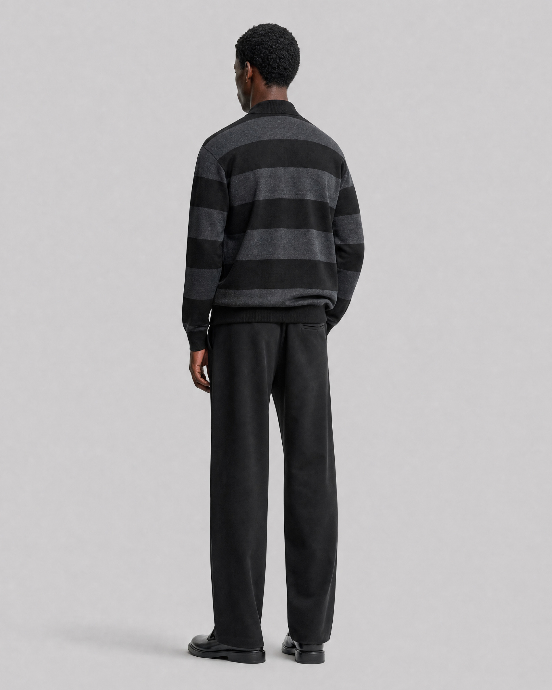 Gray Striped Wool Polo-Neck Sweater
