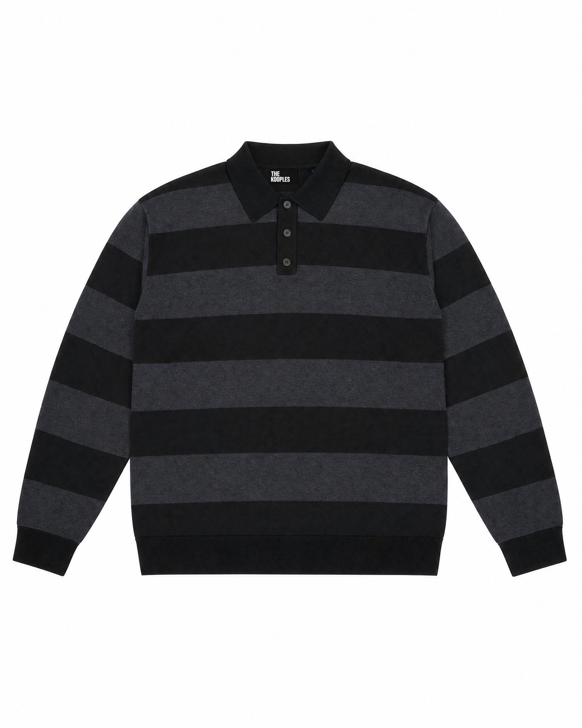 Gray Striped Wool Polo-Neck Sweater