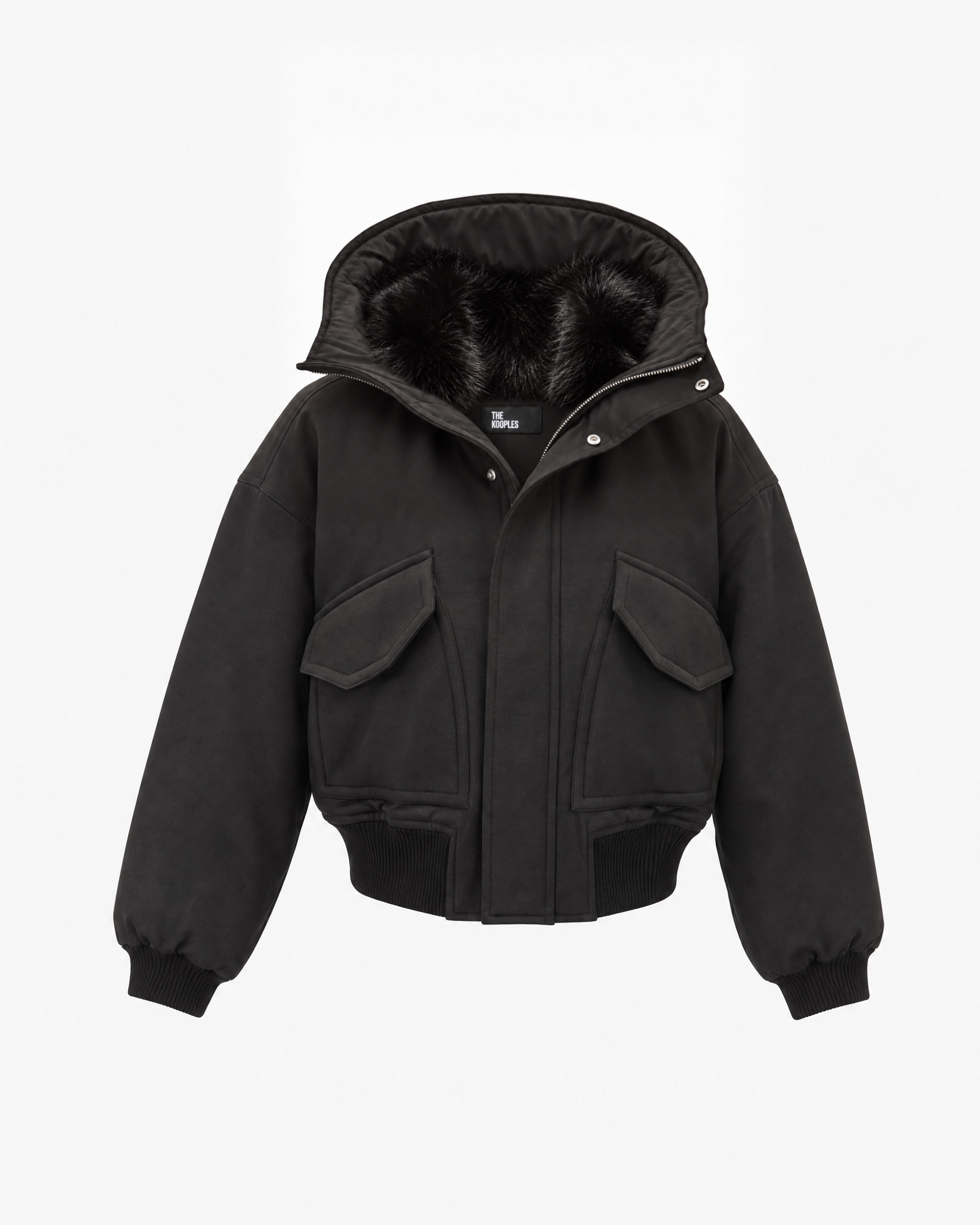 Black zip-up jacket with faux fur collar