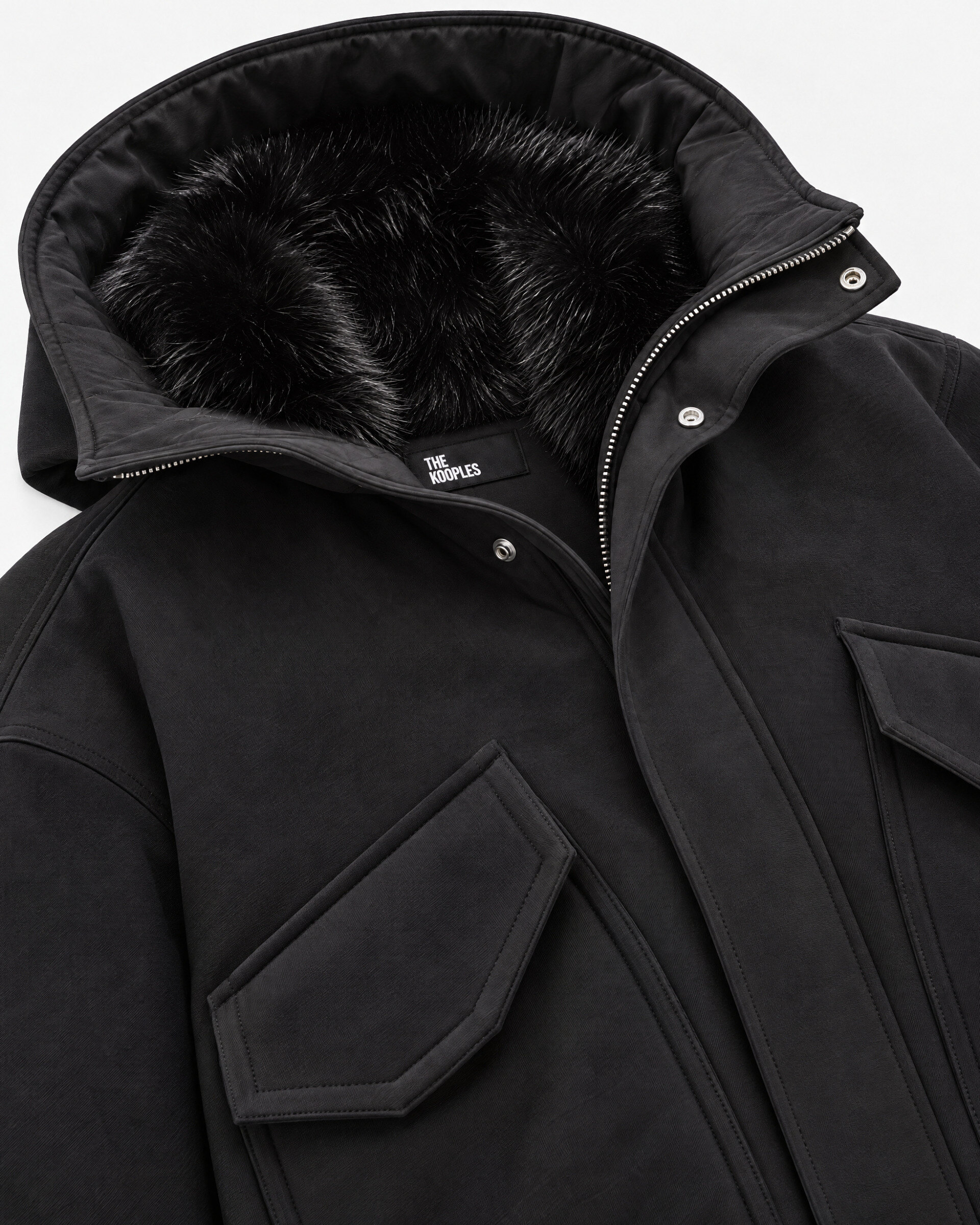 Black zip-up jacket with faux fur collar