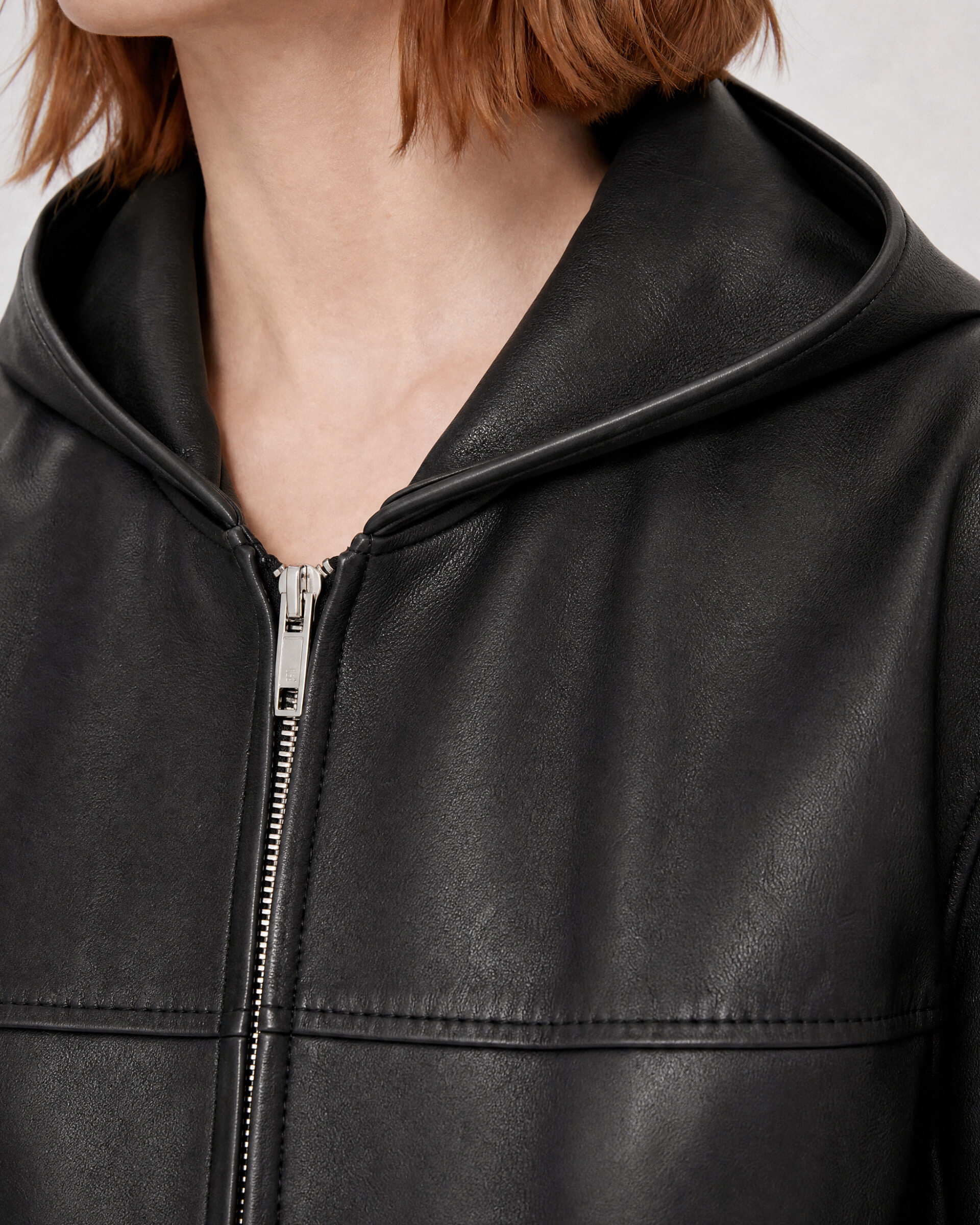Black hooded leather jacket