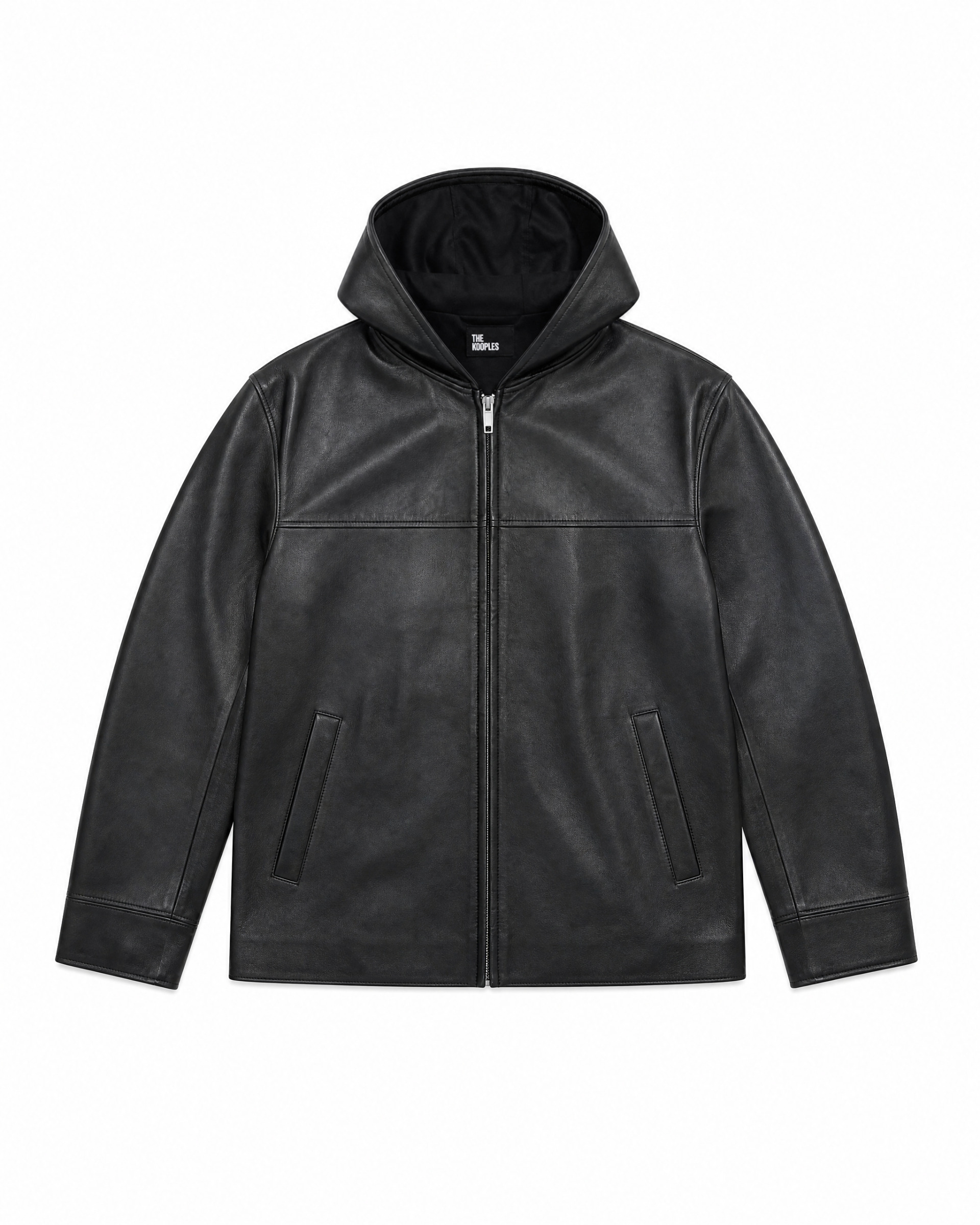 Black hooded leather jacket