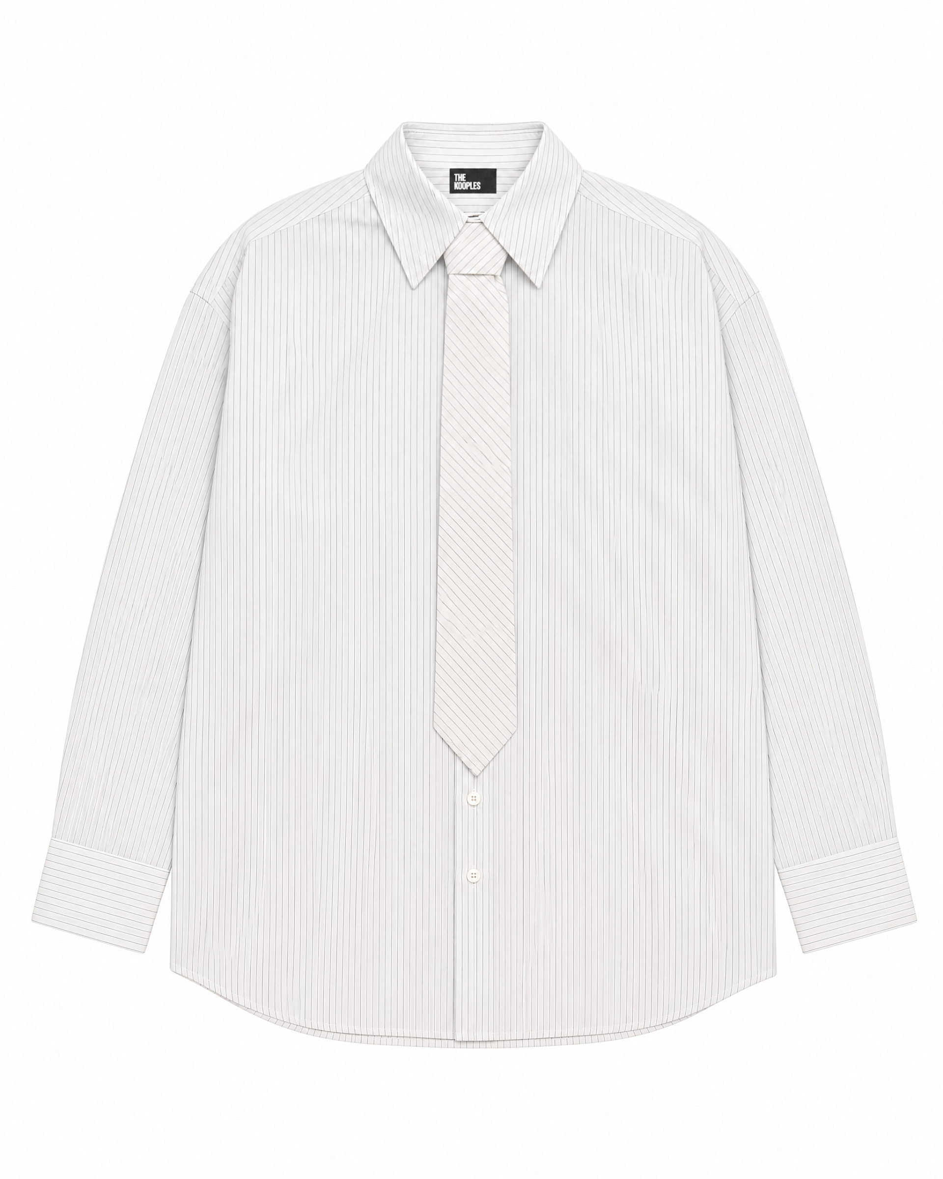 Striped cotton shirt with a white tie