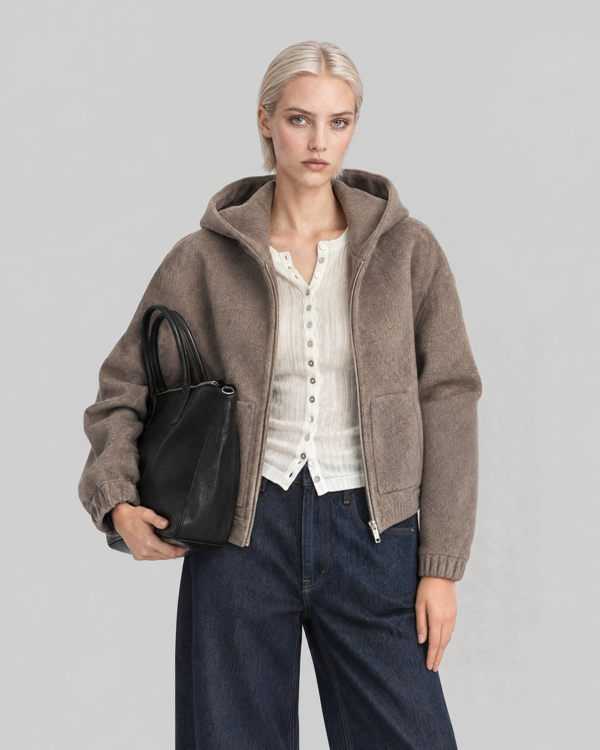 Beige wool jacket with a hood