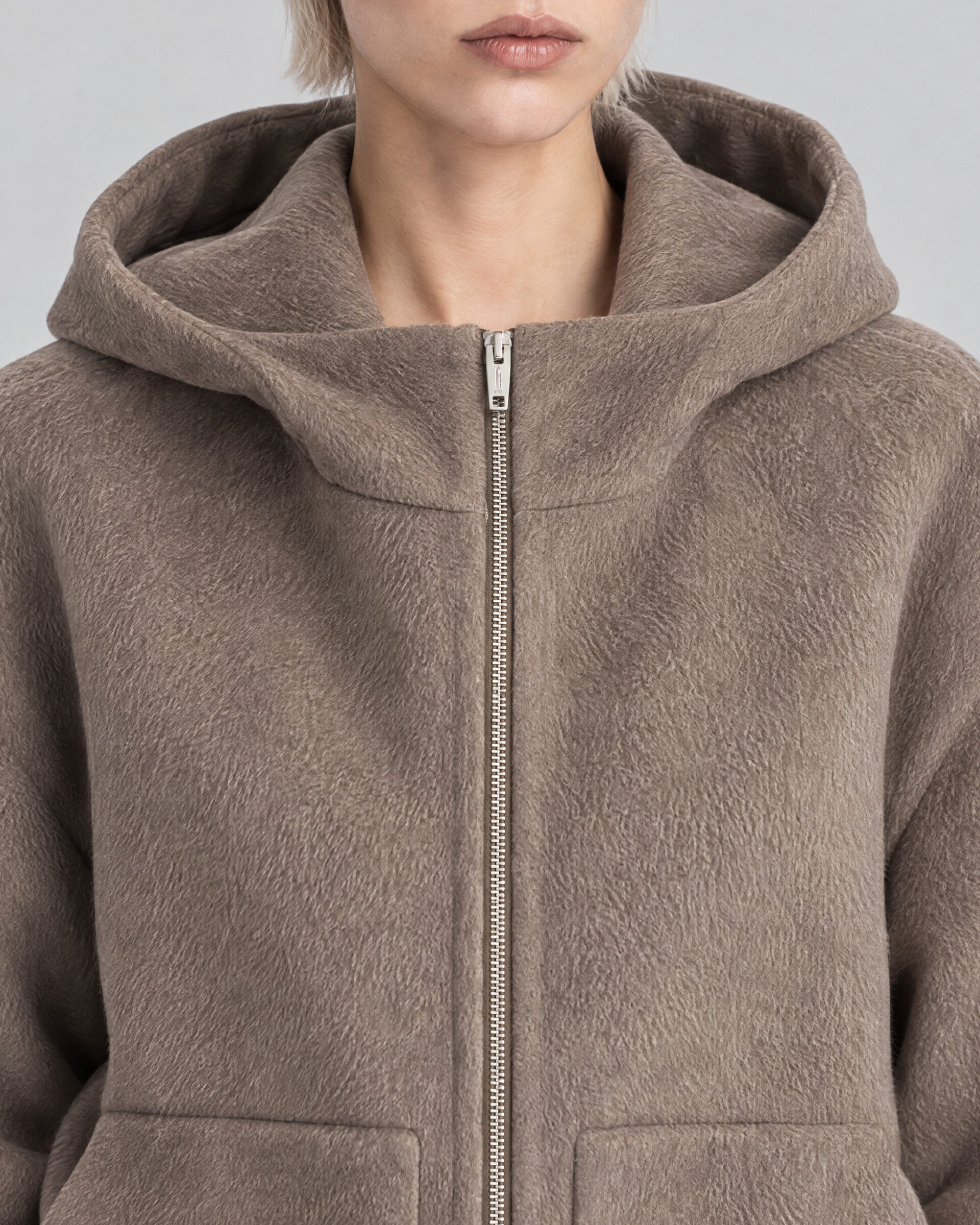 Beige wool jacket with a hood