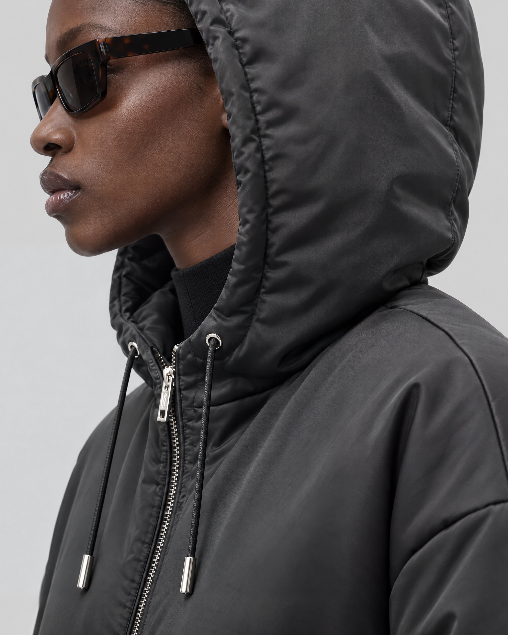 Black Satin-Finish Down Jacket