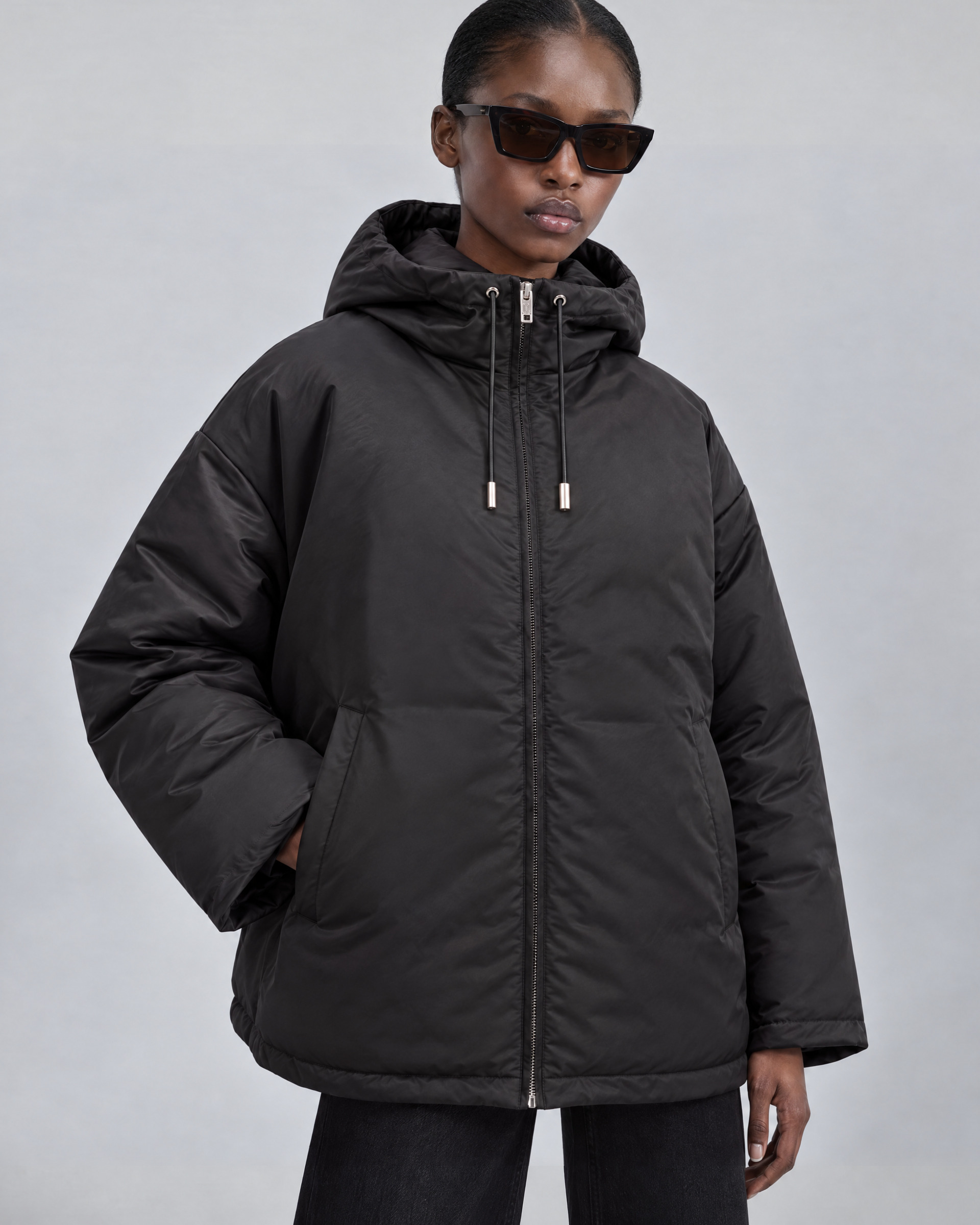 Black Satin-Finish Down Jacket