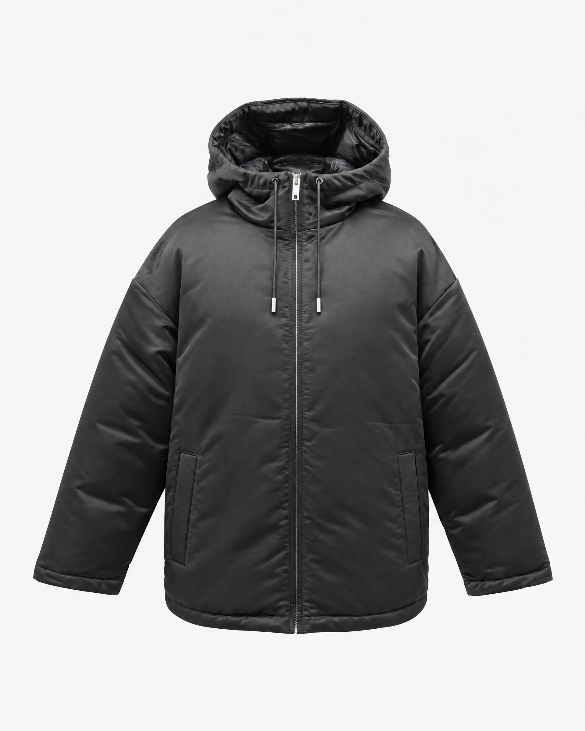 Black Satin-Finish Down Jacket