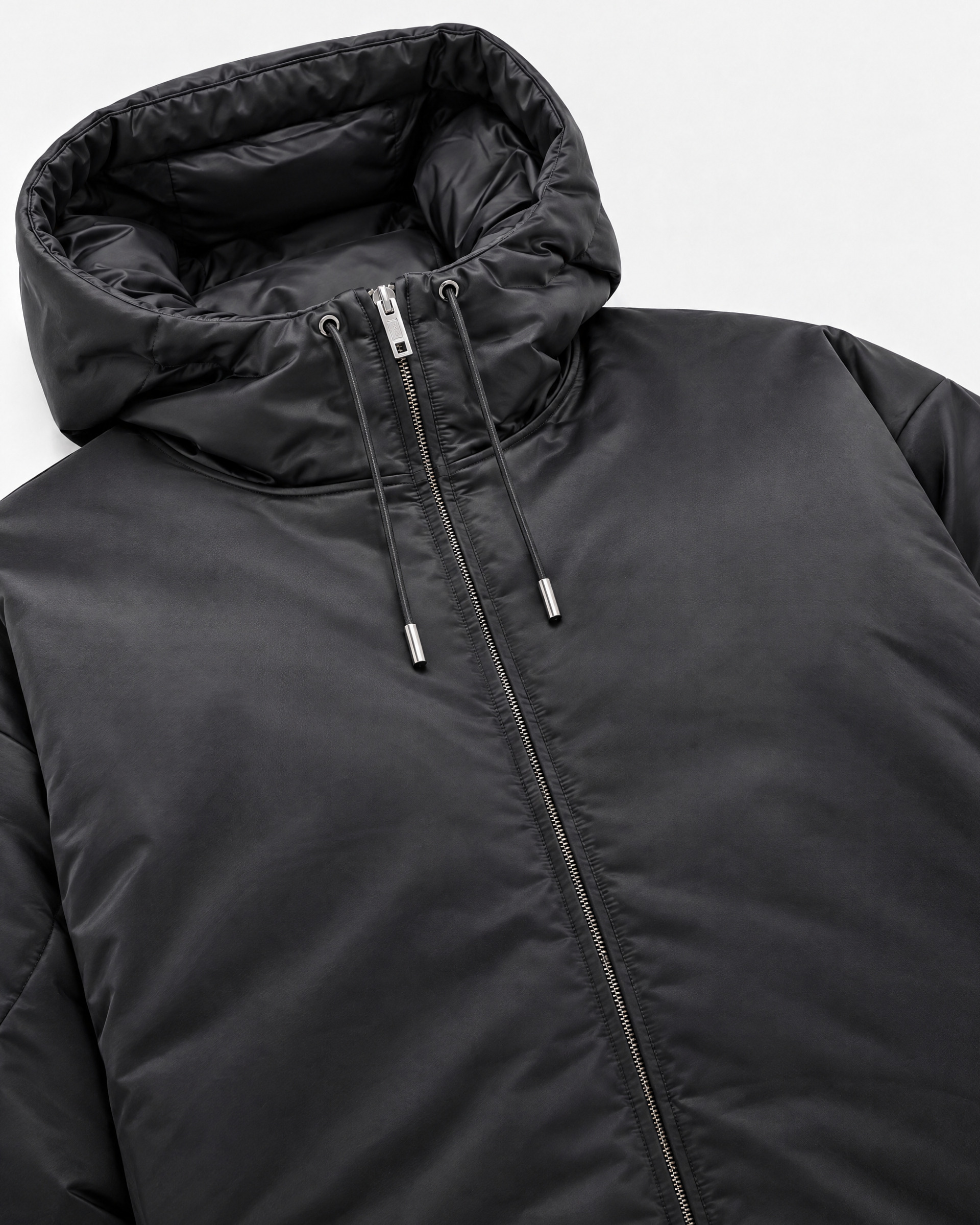 Black Satin-Finish Down Jacket