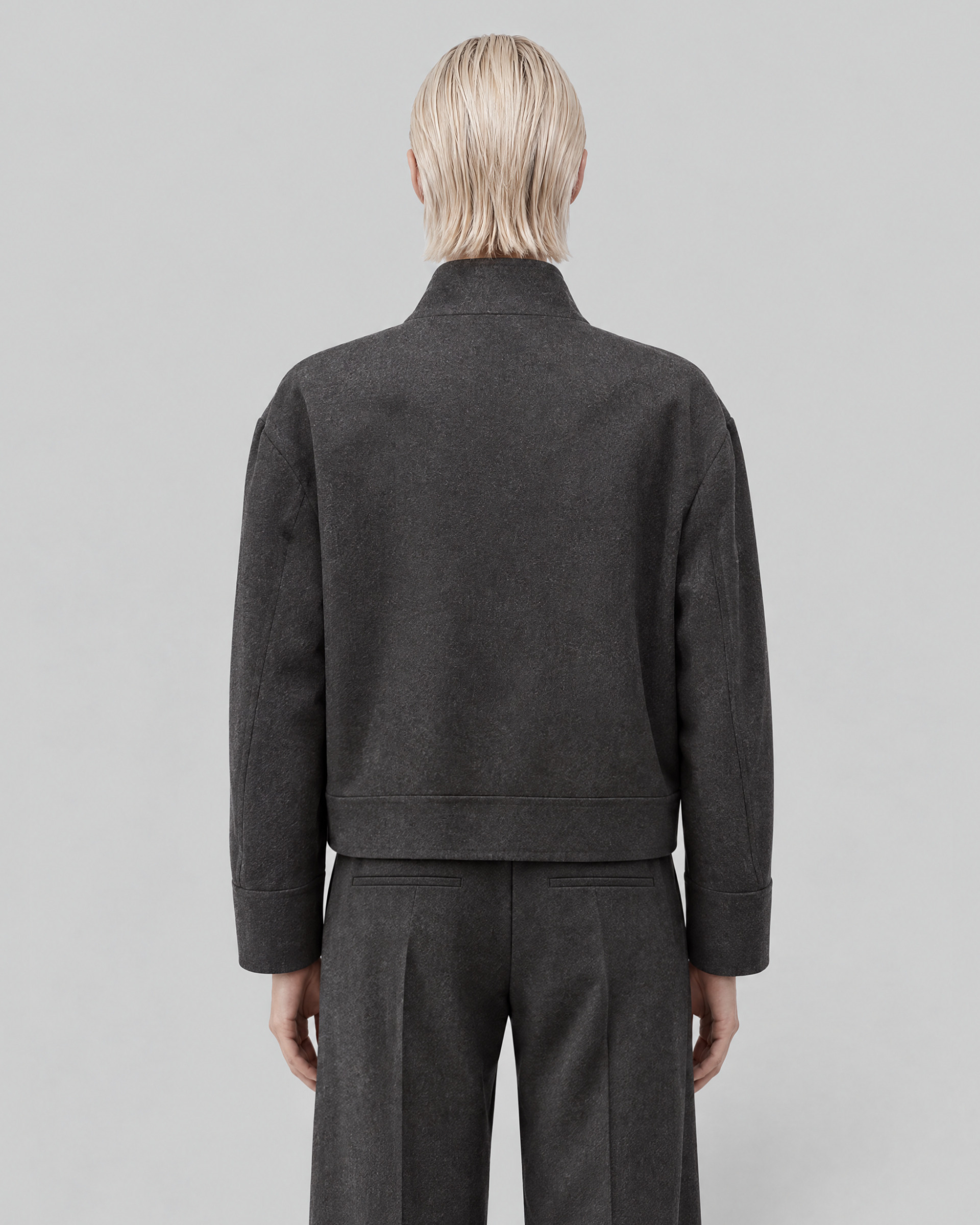 Anthracite Gray Wool Jacket with a Stand-Up Collar
