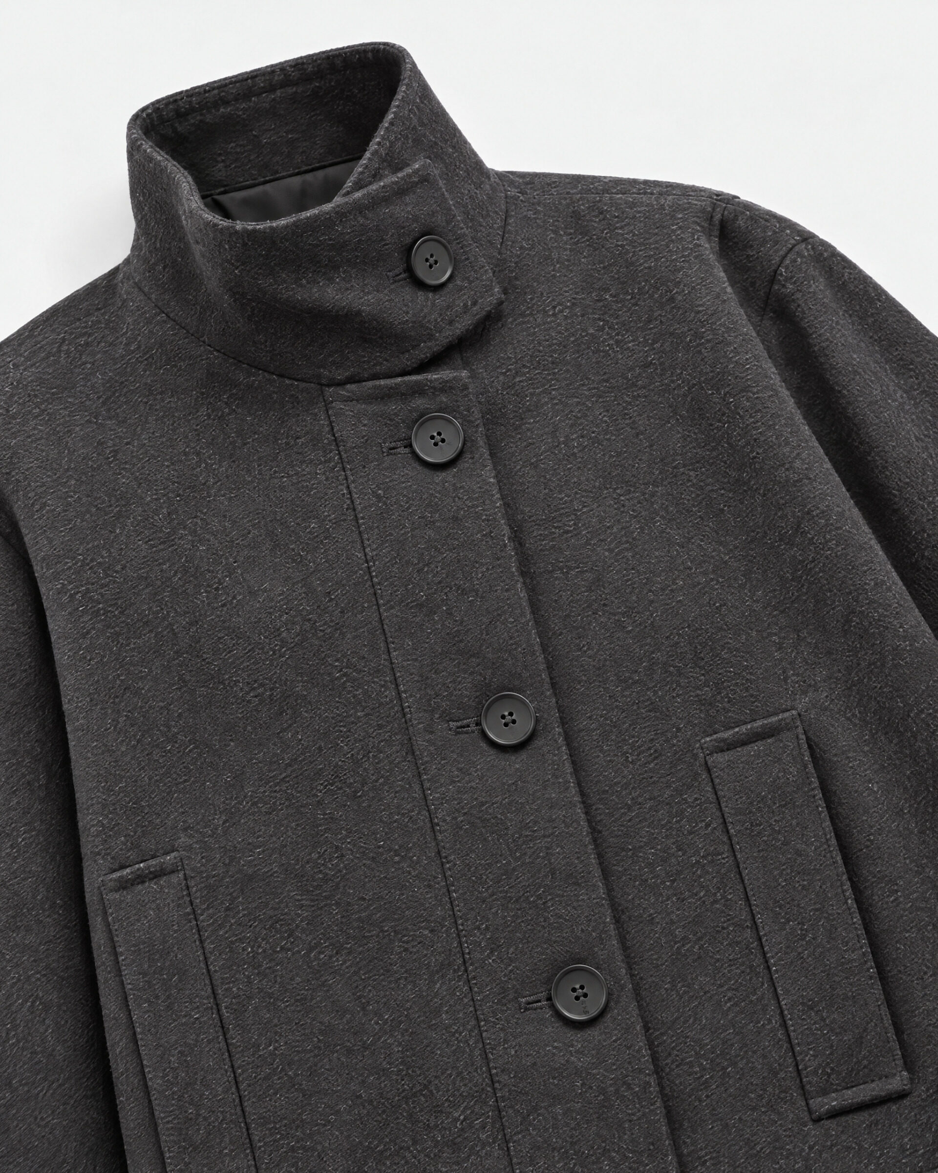 Anthracite Gray Wool Jacket with a Stand-Up Collar