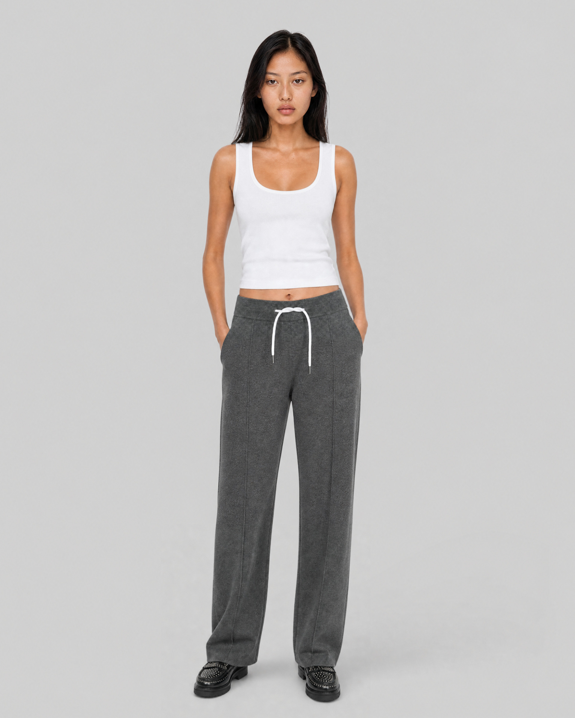 Straight-leg pants in gray wool and cashmere