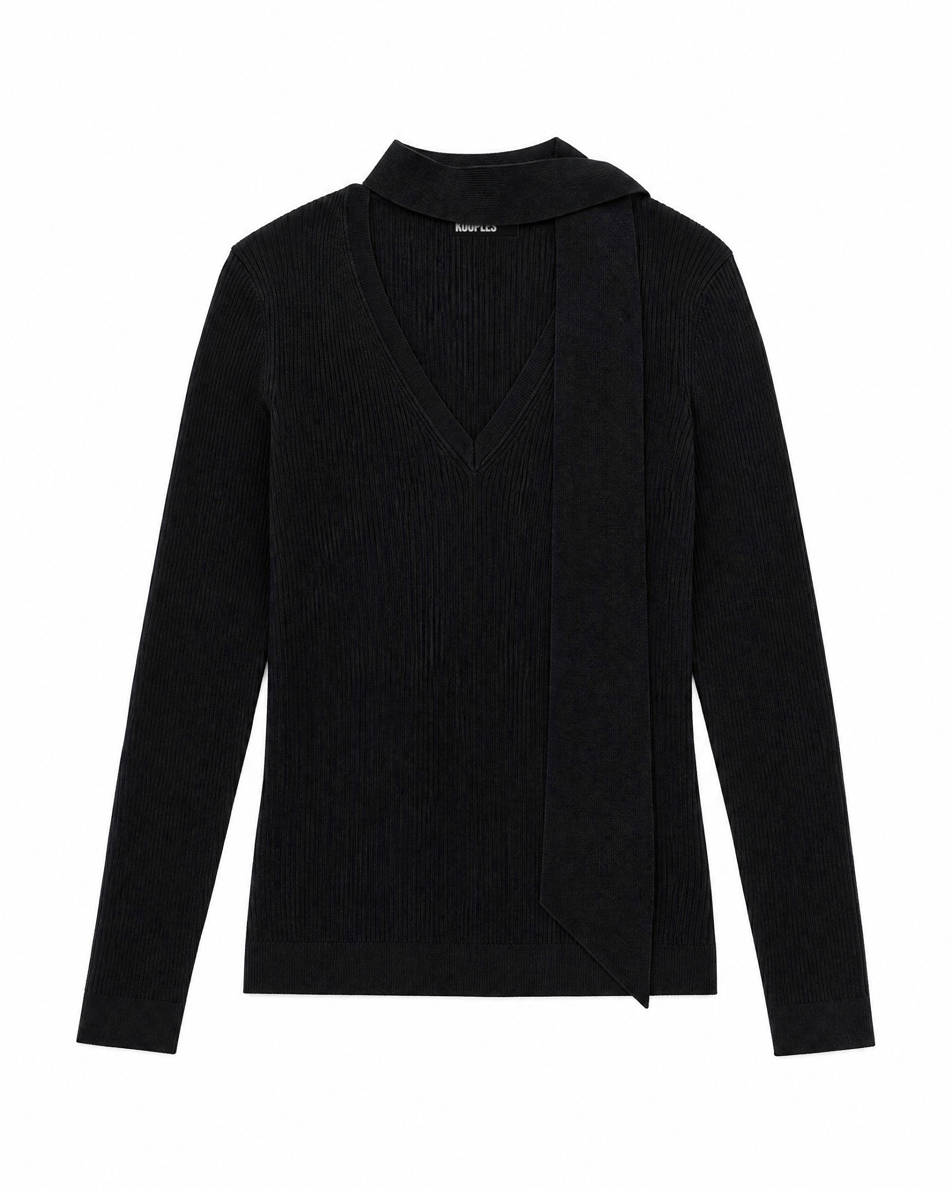 Gray Merino Wool Sweater with a Lavallière Collar