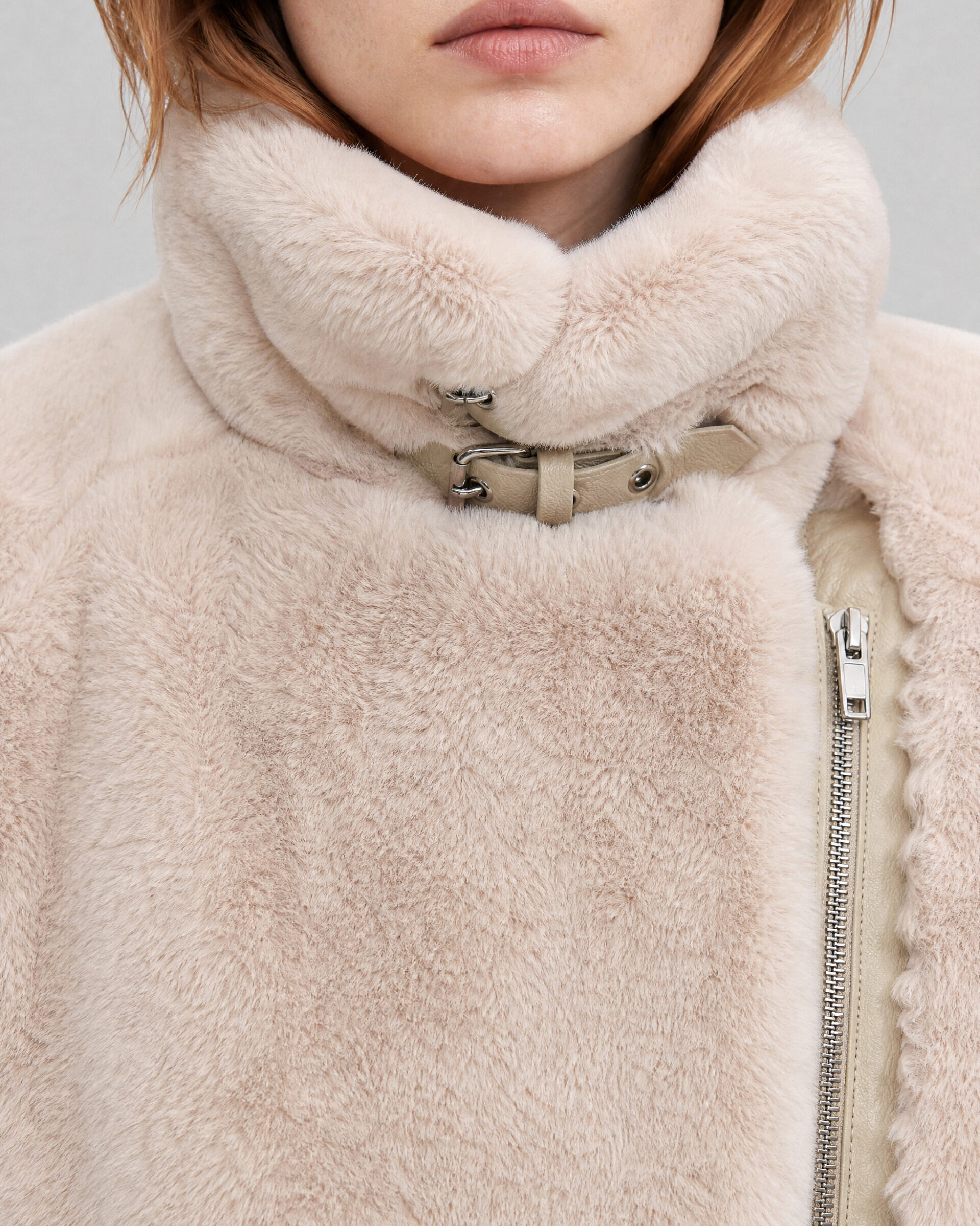 Ecru faux fur bomber jacket