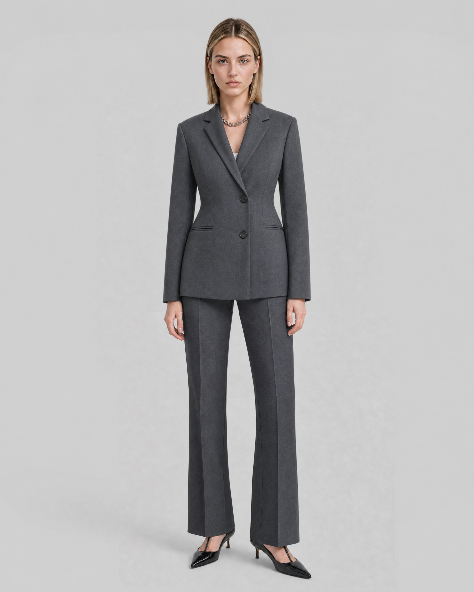 Gray wool-blend flared suit pants