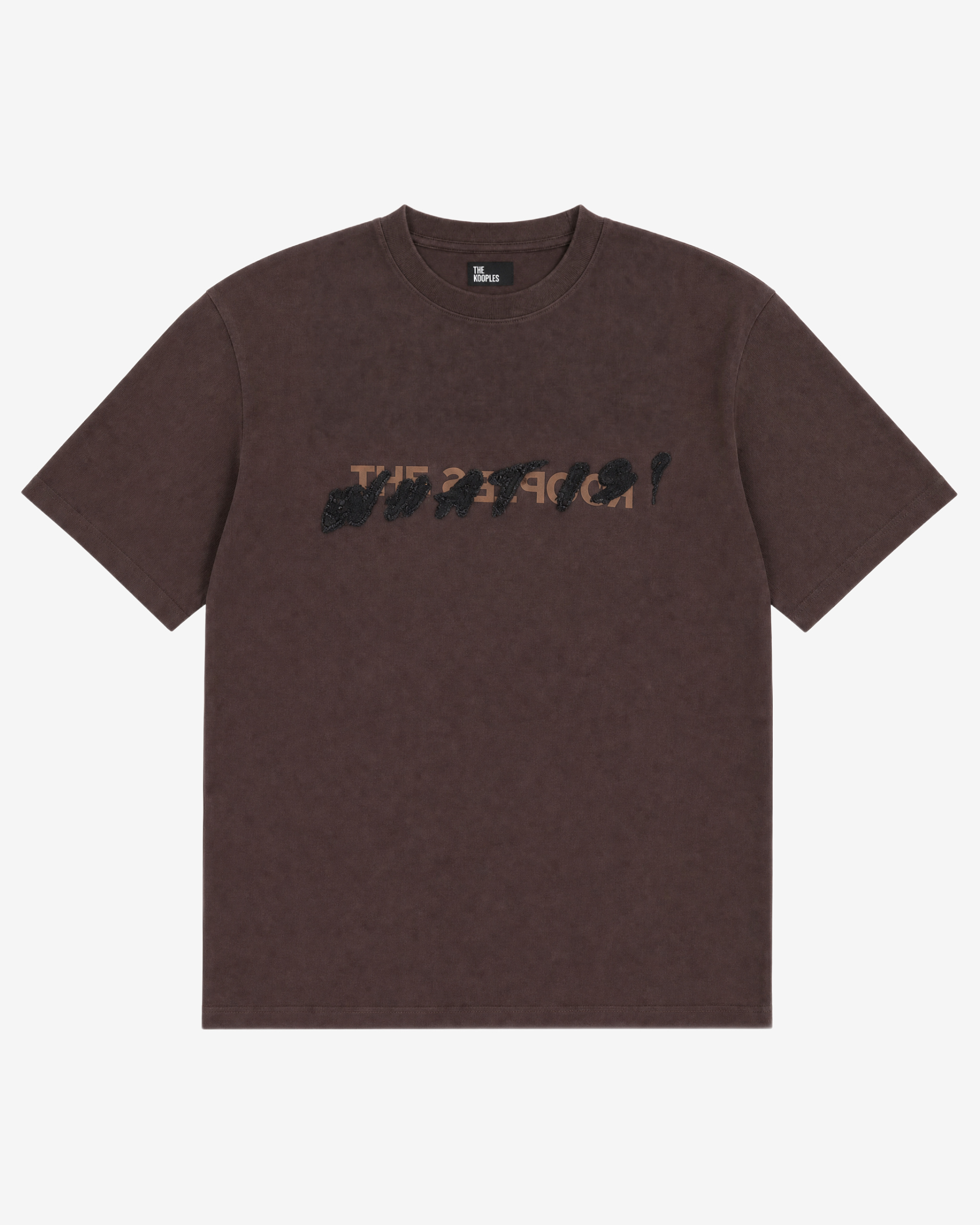 What is brown denim patch t-shirt