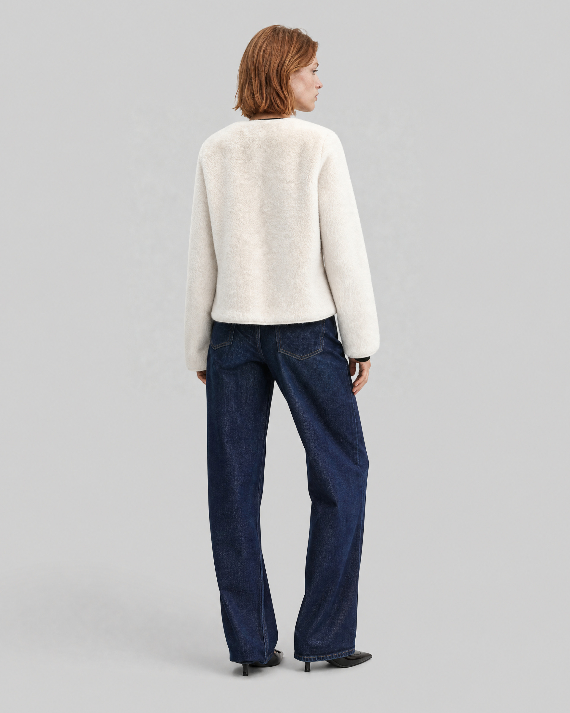 Ecru faux fur jacket