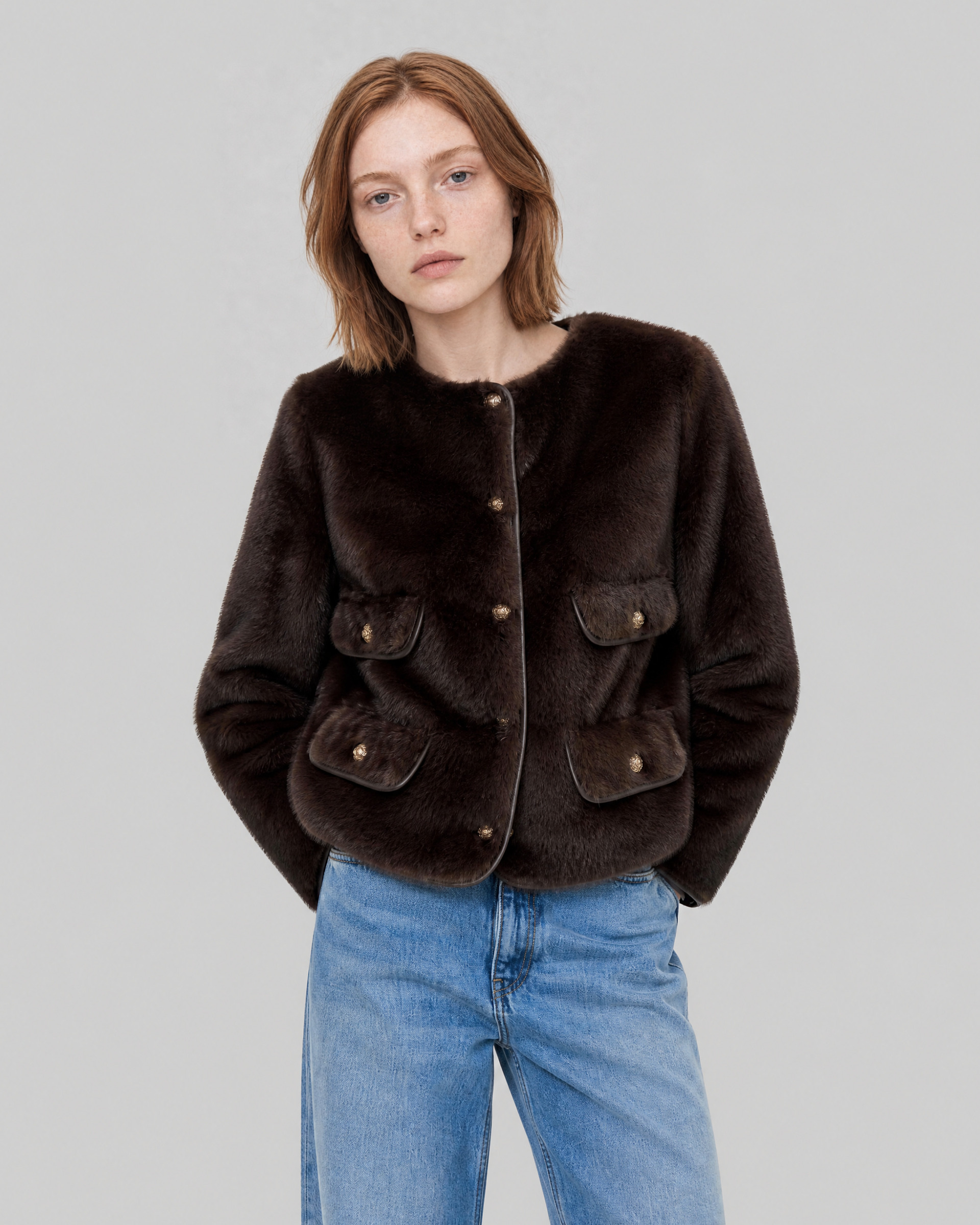 Brown faux fur jacket