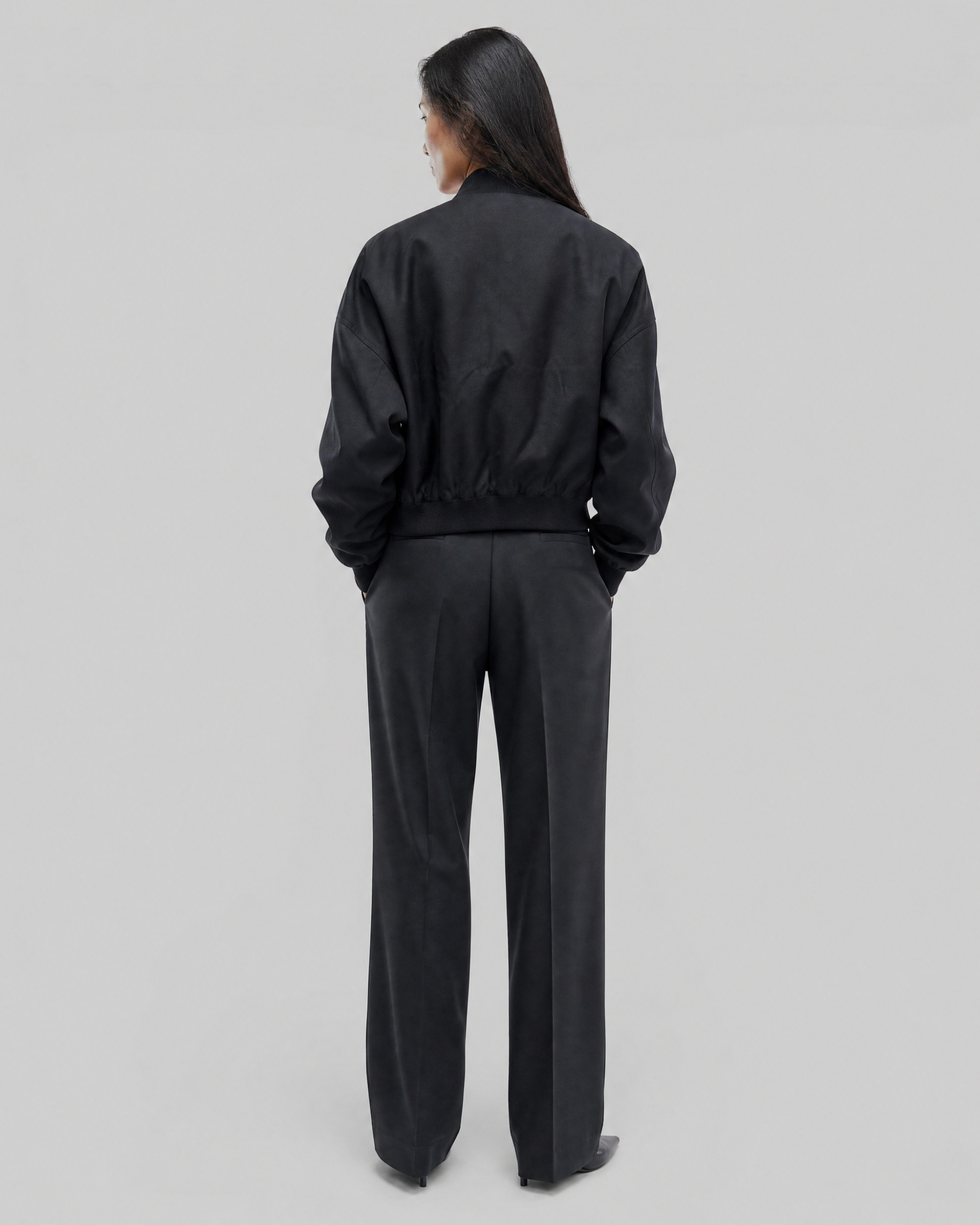 Black wool-blend zip-up jacket