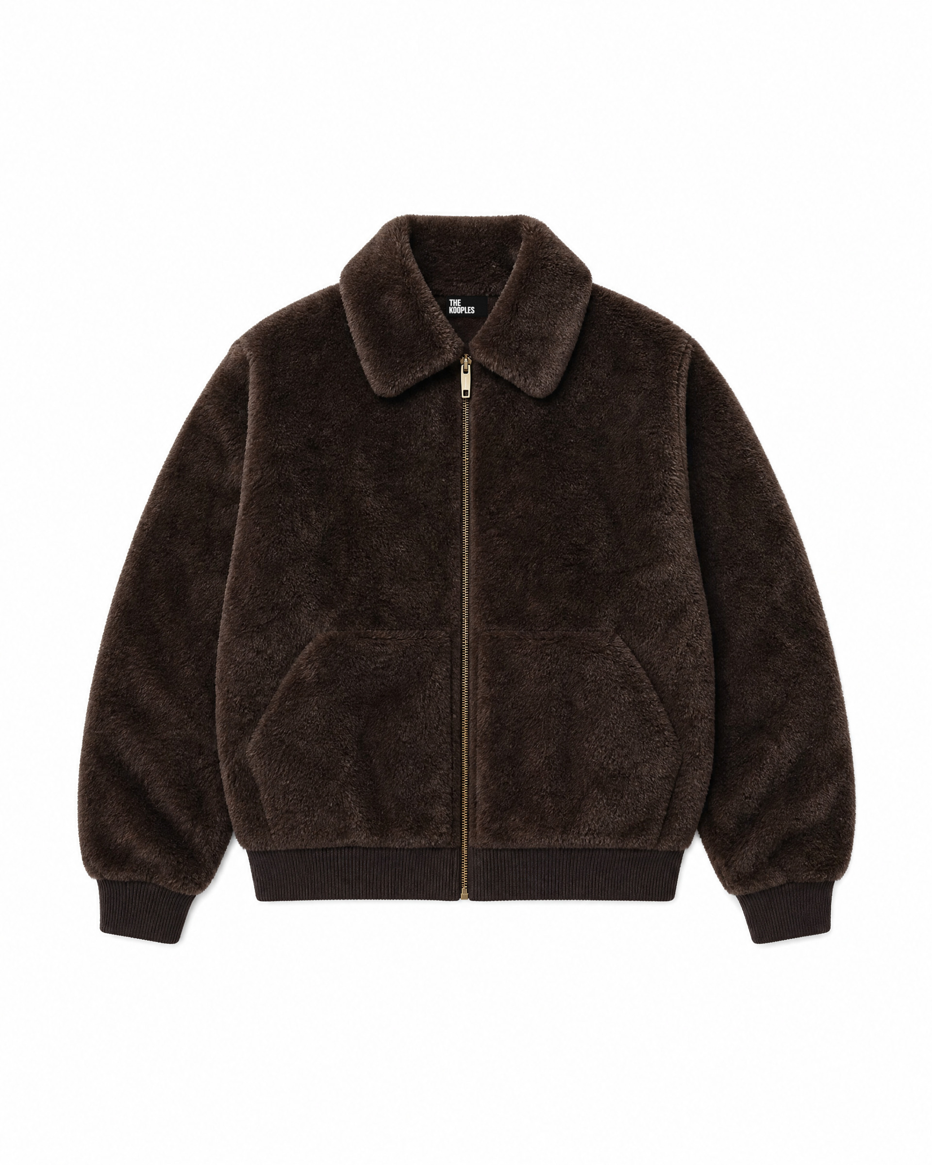 Brown faux fur coat with a zipper