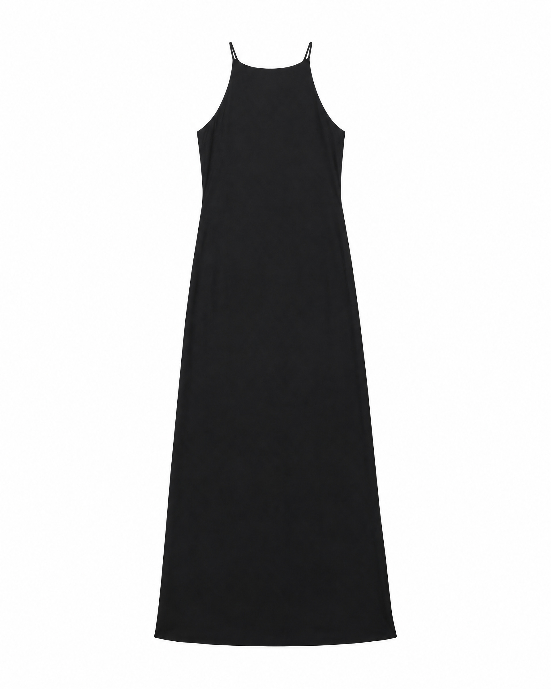 Long black satin dress with a crossover back