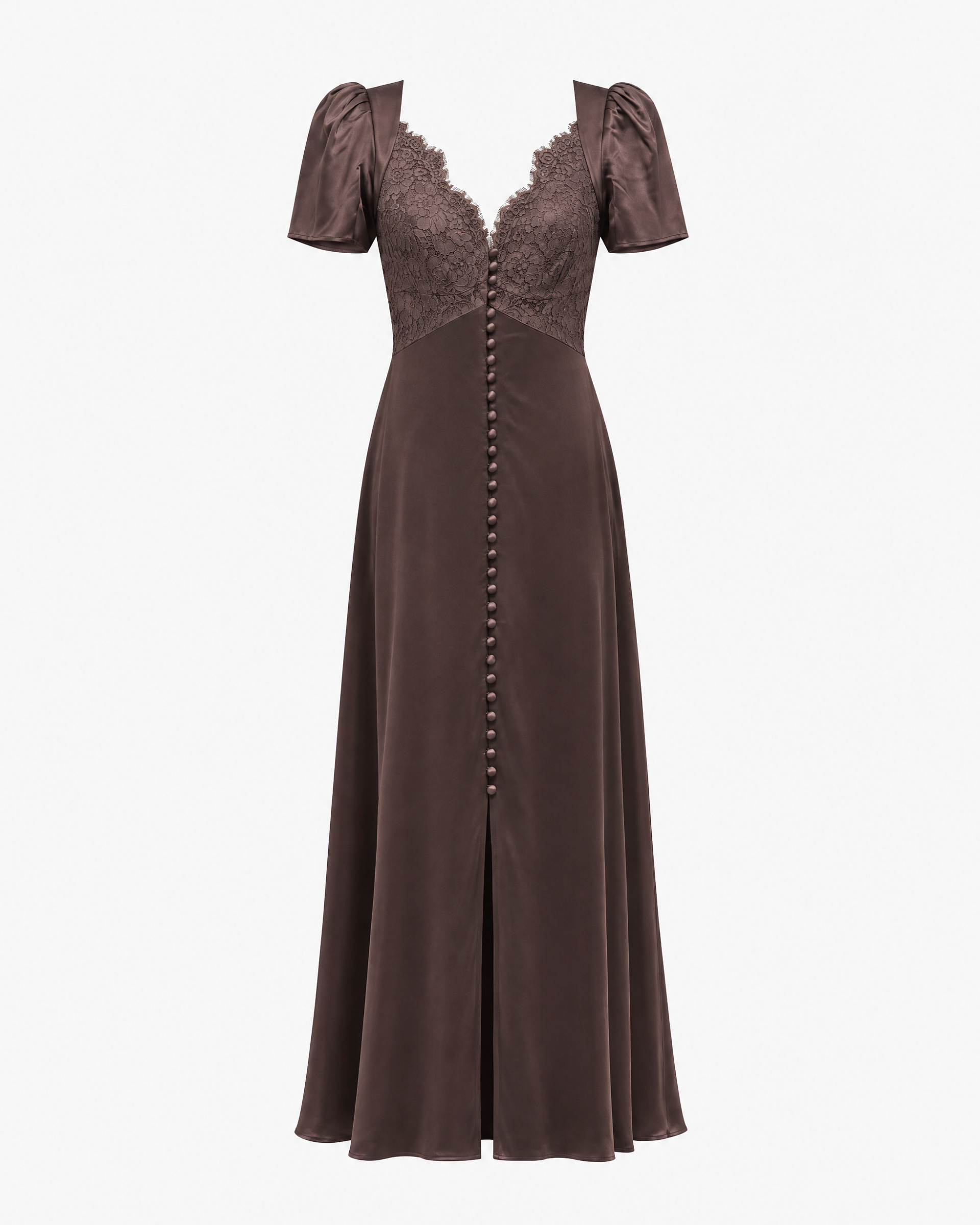Long dress with brown lace