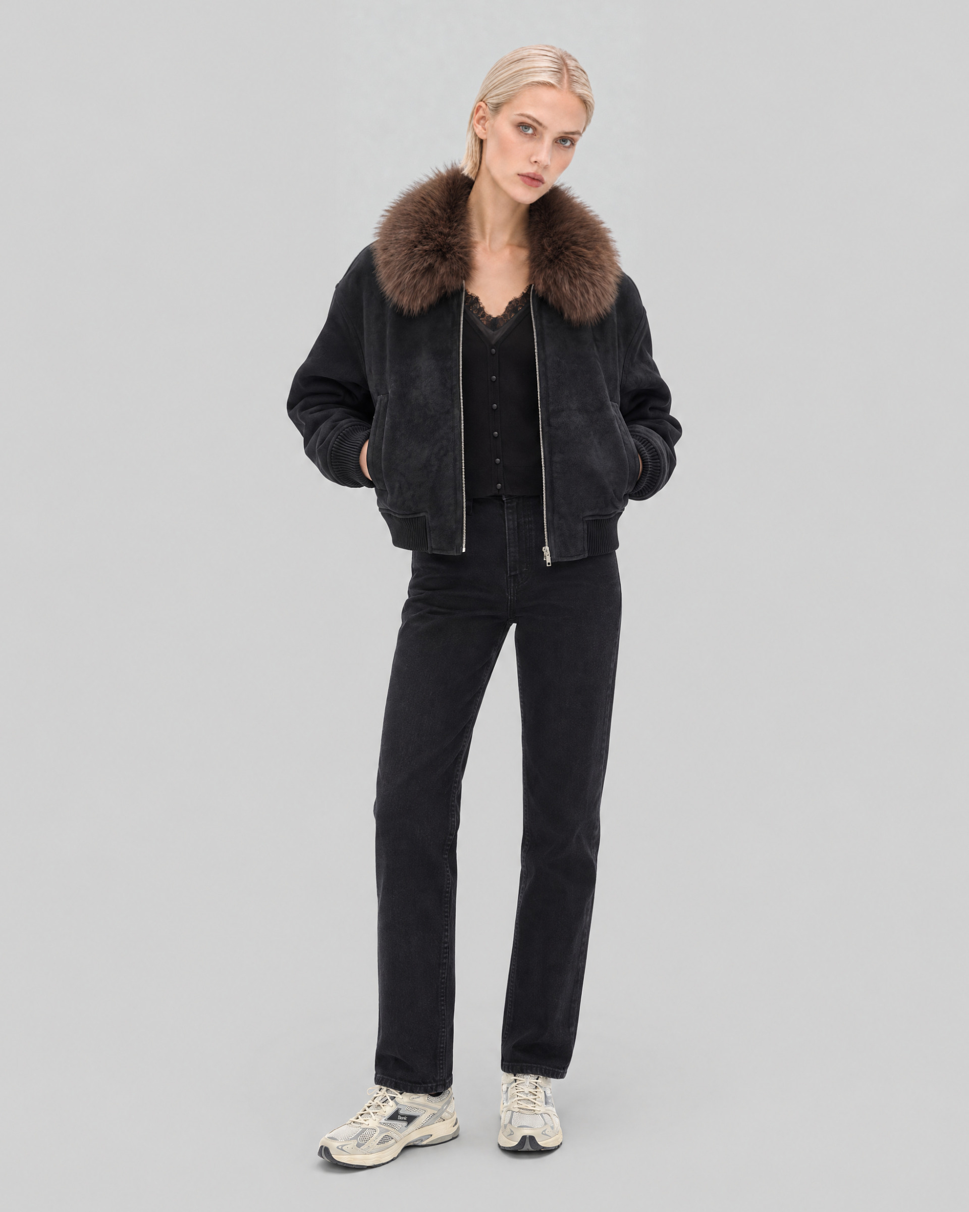 Black Jacket with Faux Fur Collar