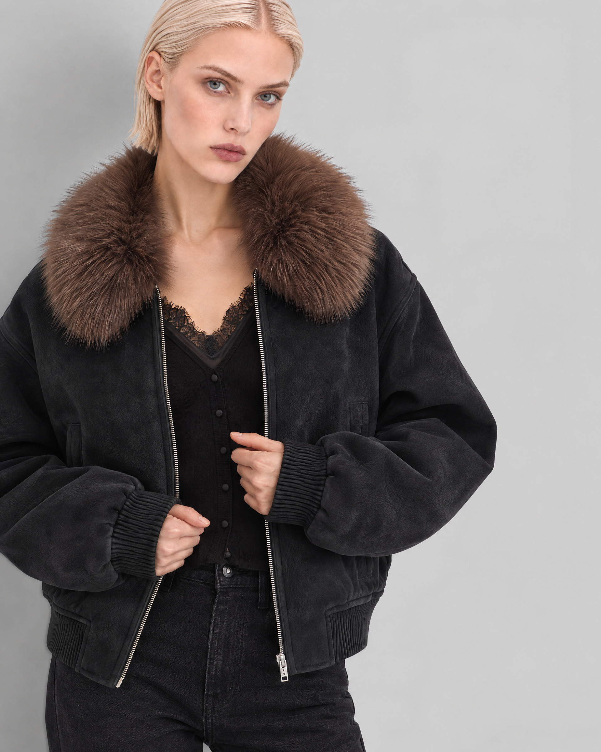 Black Jacket with Faux Fur Collar