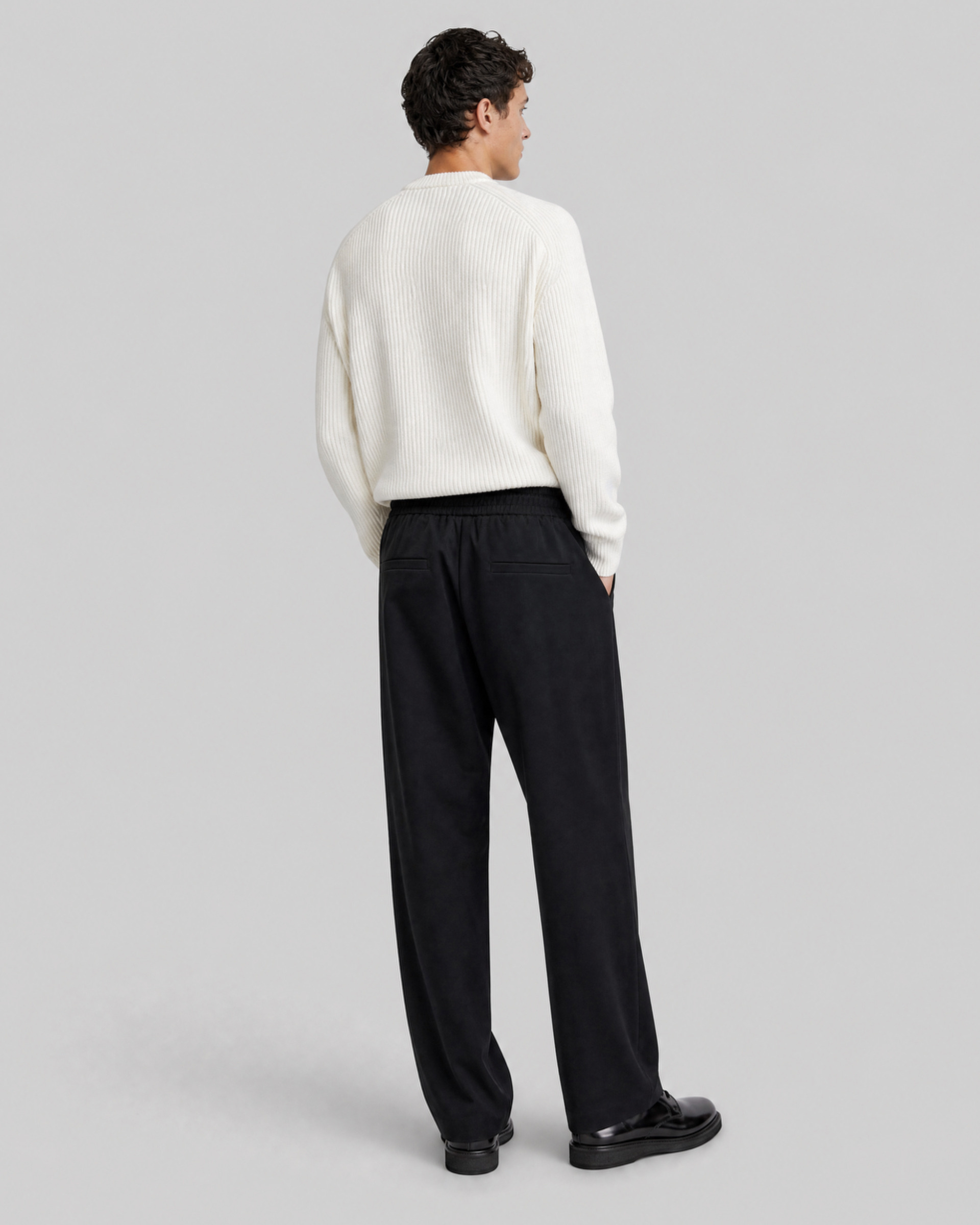Black straight-leg wool pants