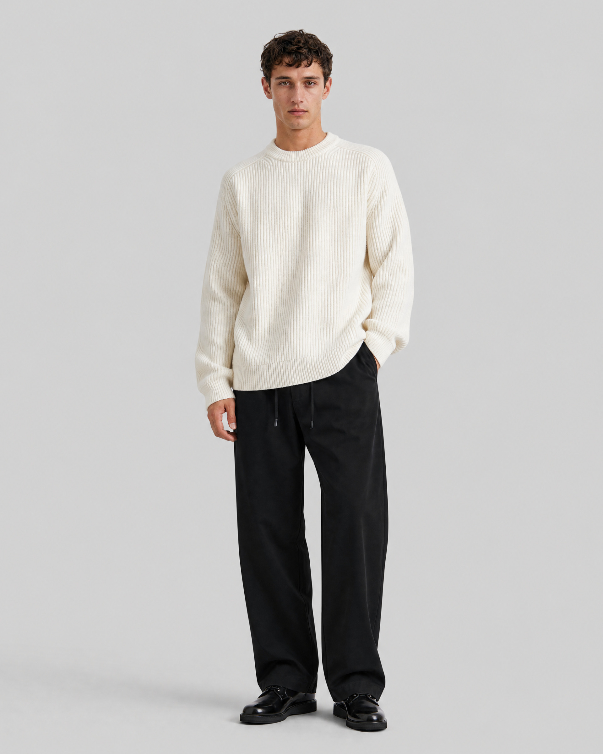 Ecru Wool Crew-Neck Sweater