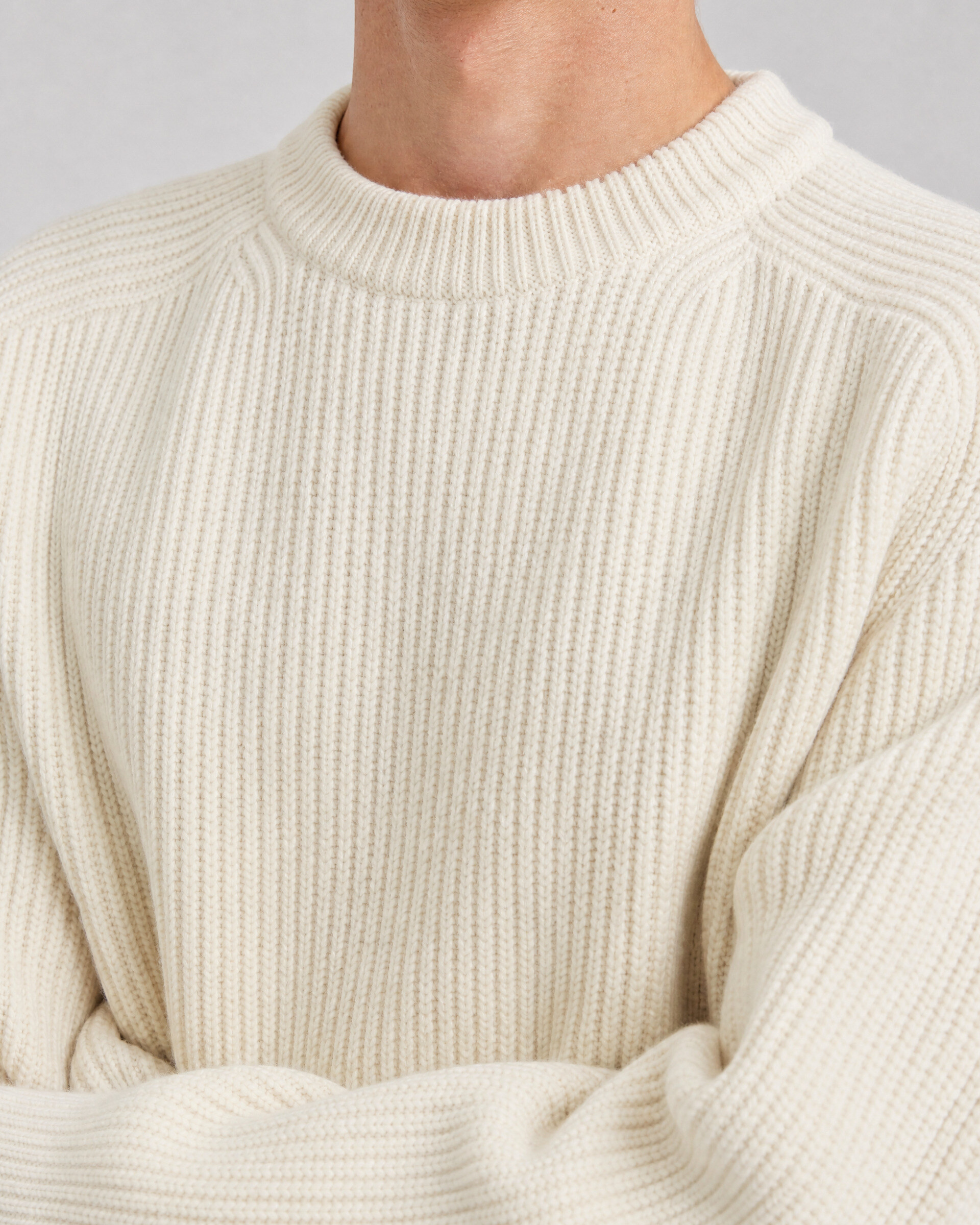 Ecru Wool Crew-Neck Sweater