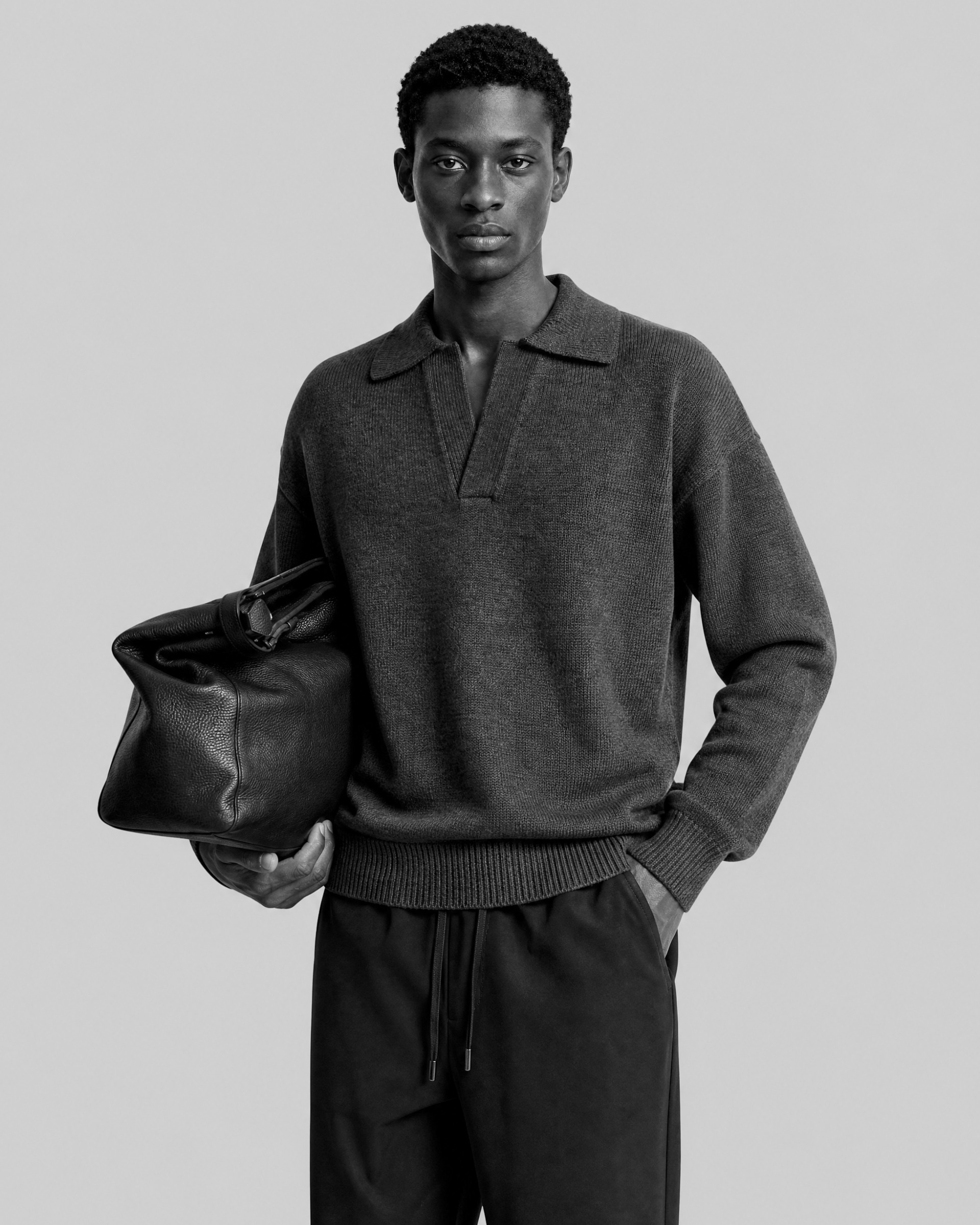 Gray wool polo-neck sweater