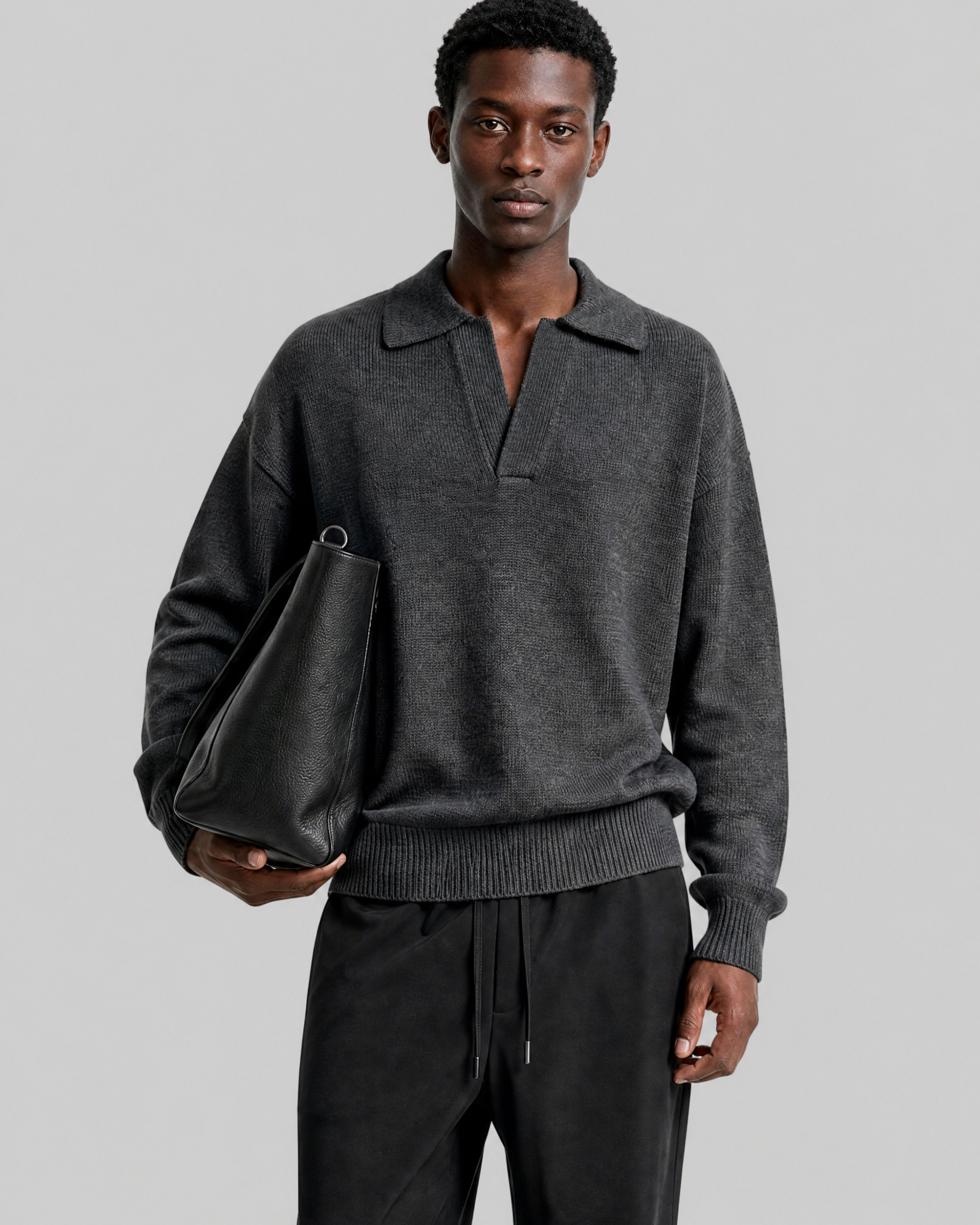 Gray wool polo-neck sweater
