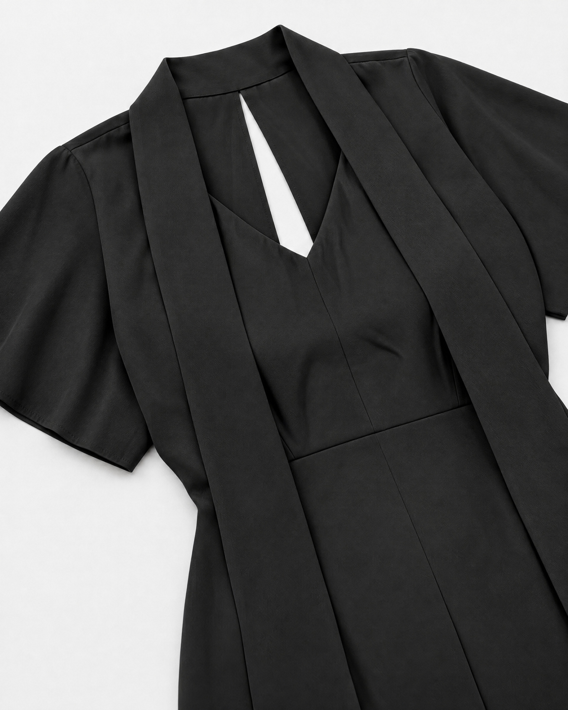 Brown satin maxi dress with a lavallière neckline