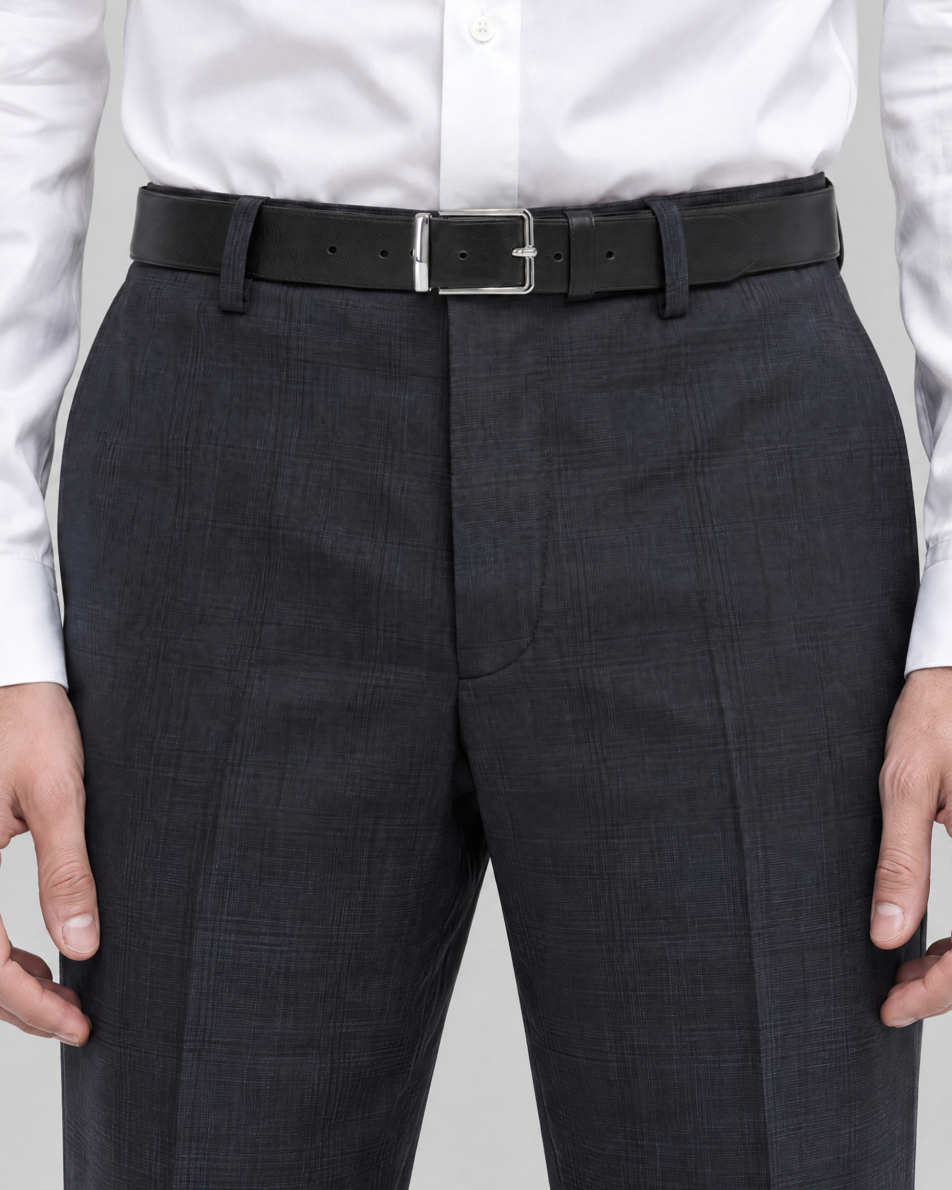 Slim-fit tartan suit pants in navy wool