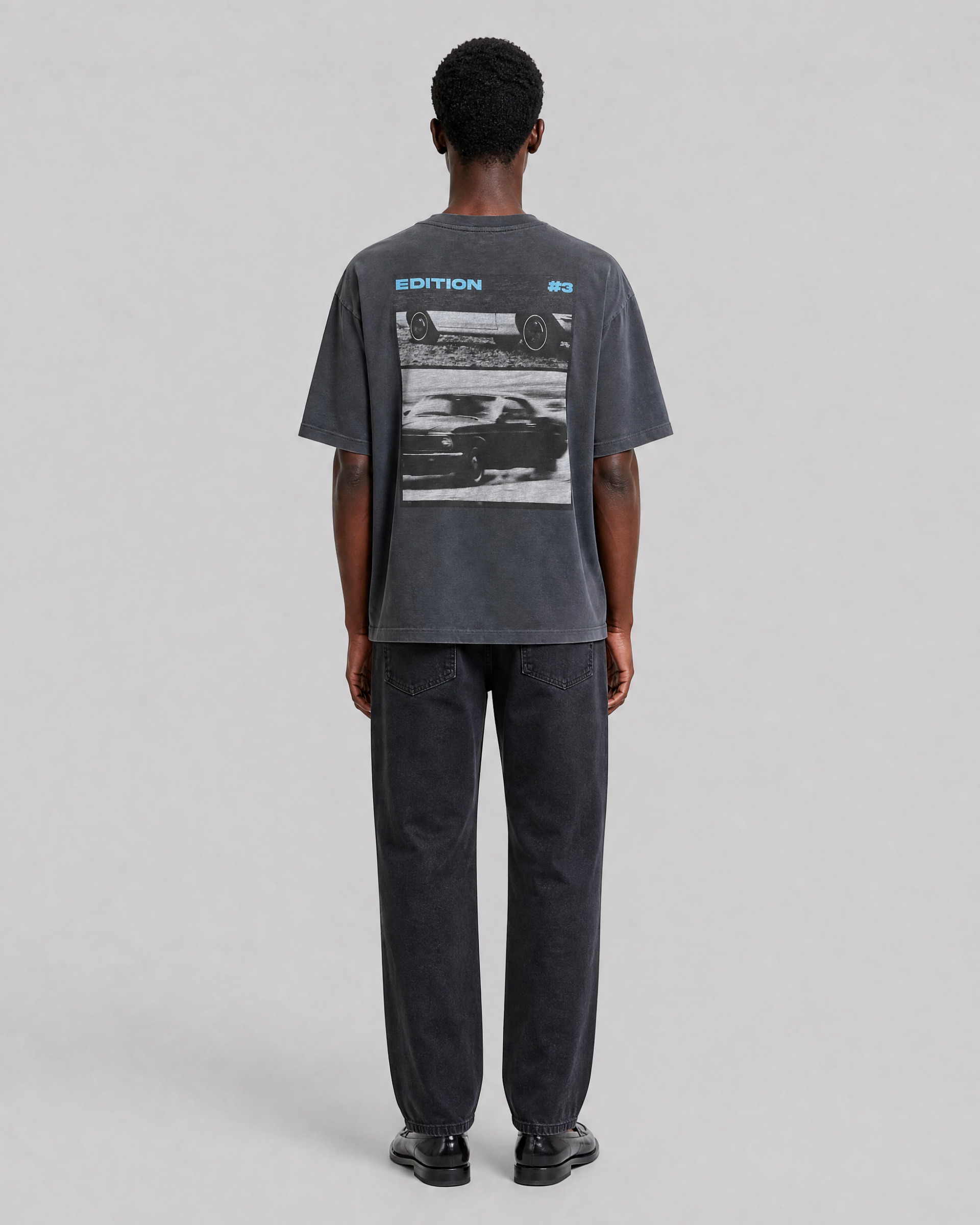 Black T-shirt with car screen print