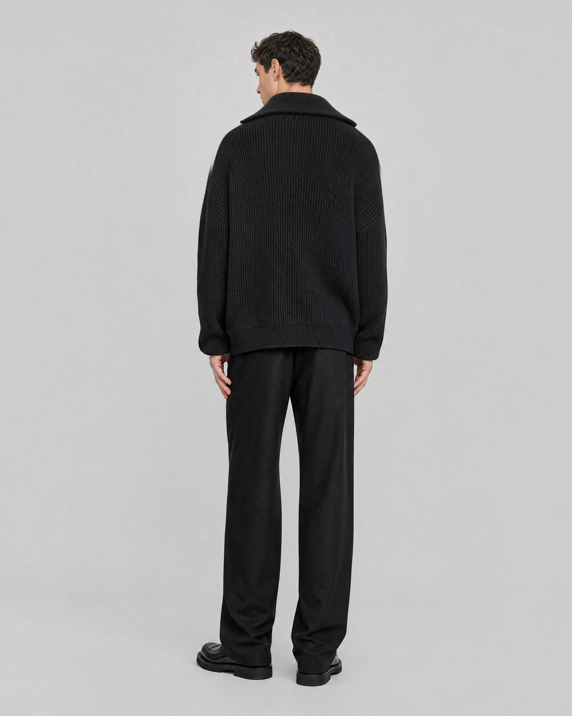 Black wool zip-up cardigan