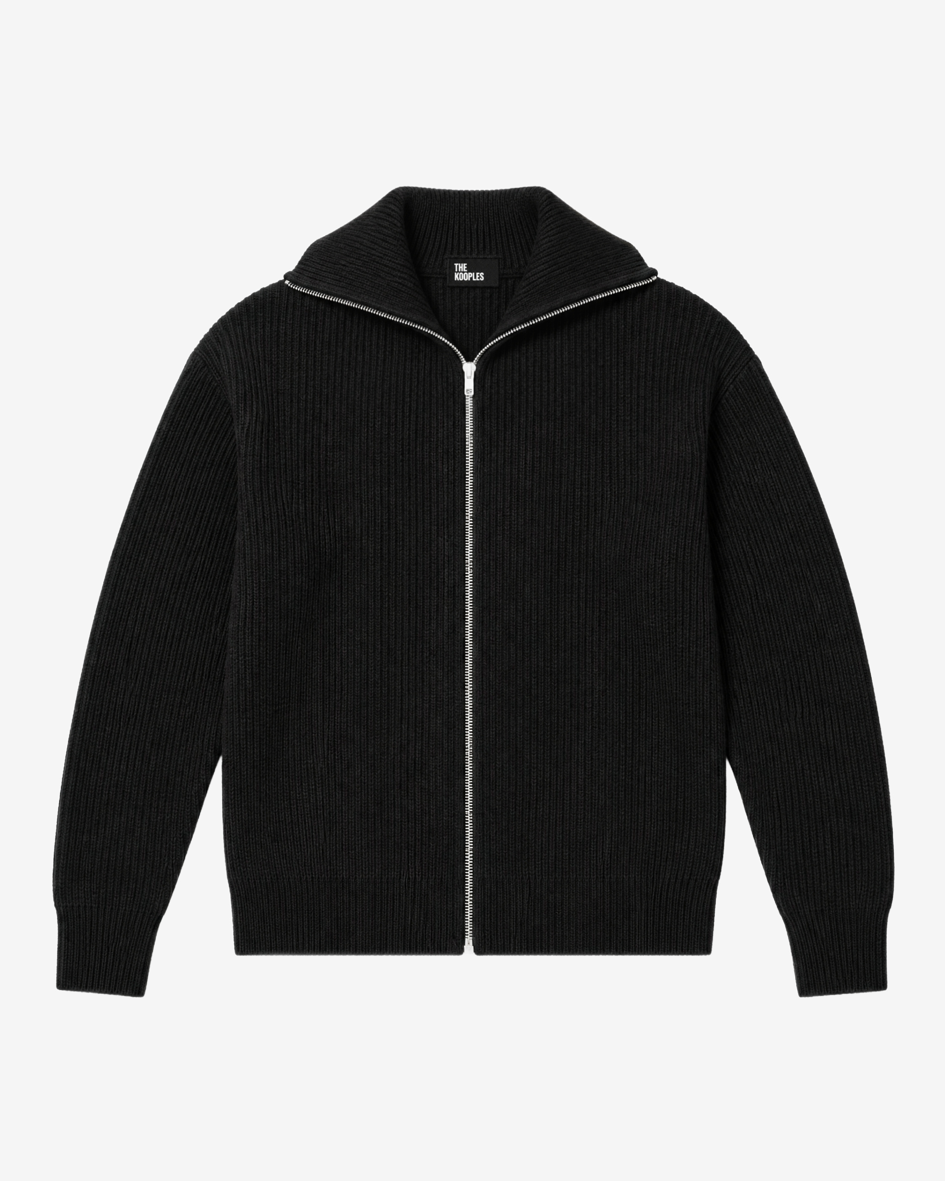 Black wool zip-up cardigan