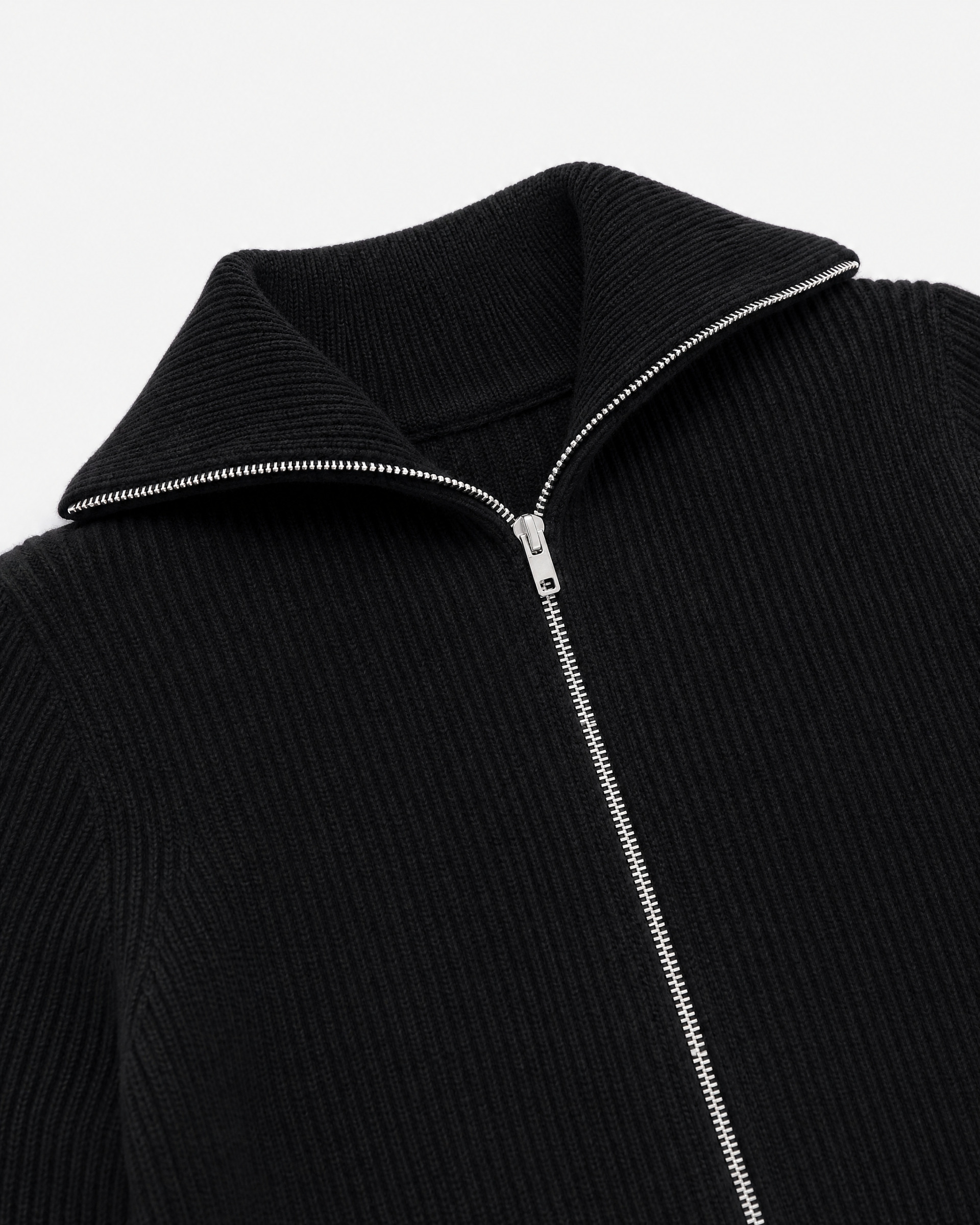 Black wool zip-up cardigan