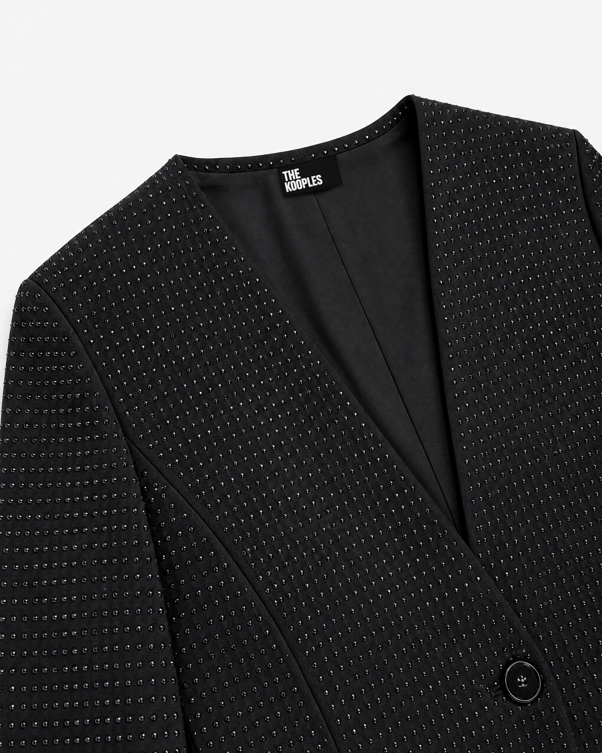 Fitted black wool-blend jacket with rhinestones