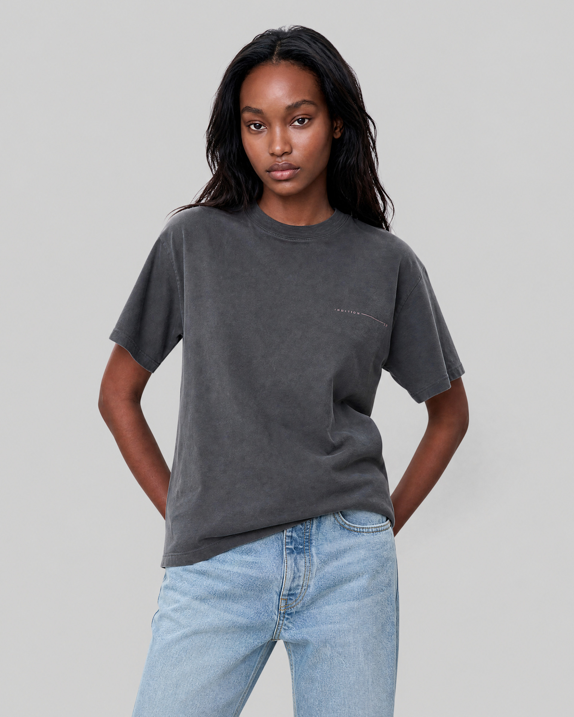 Black screen-printed T-shirt
