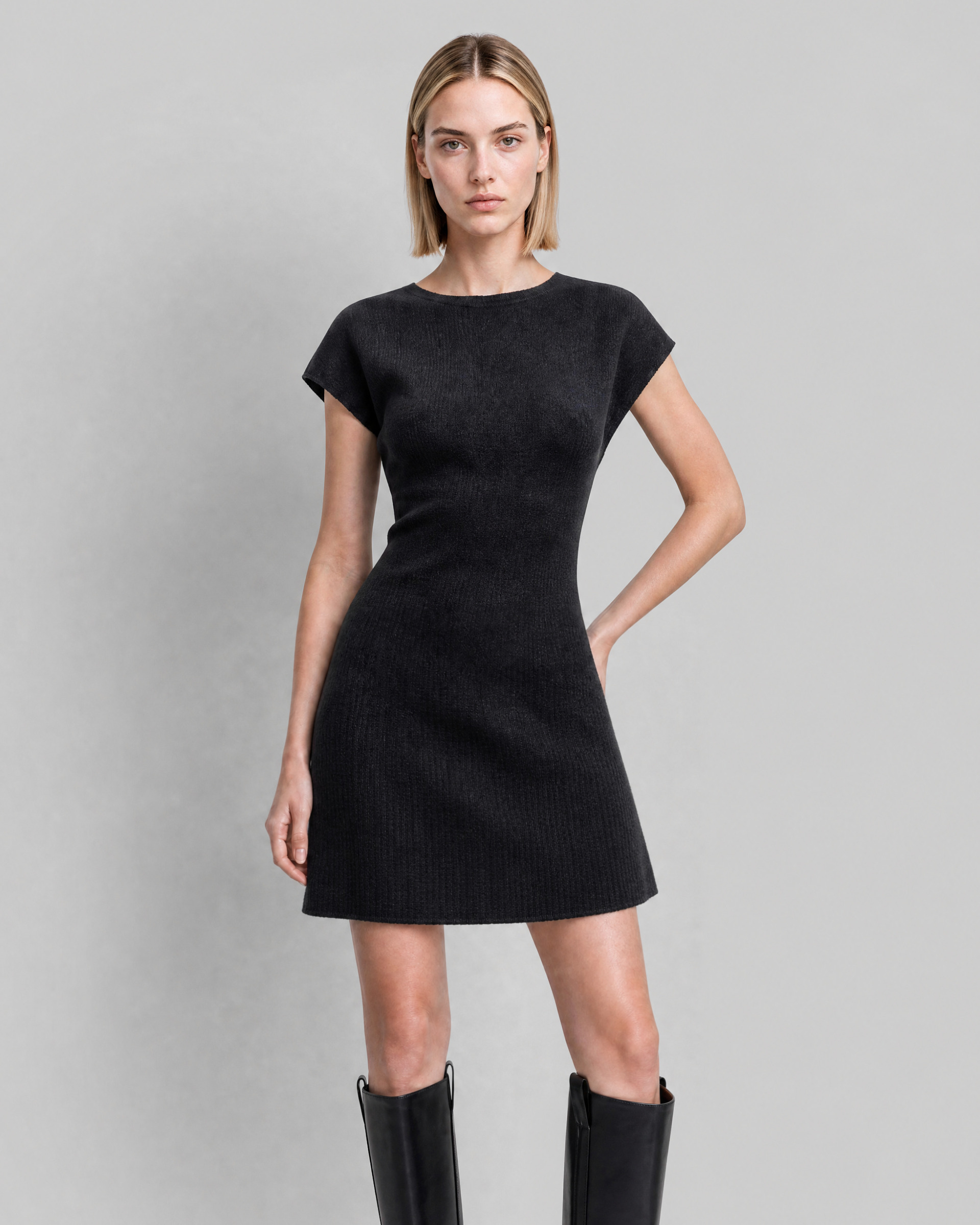 Black cropped knit dress