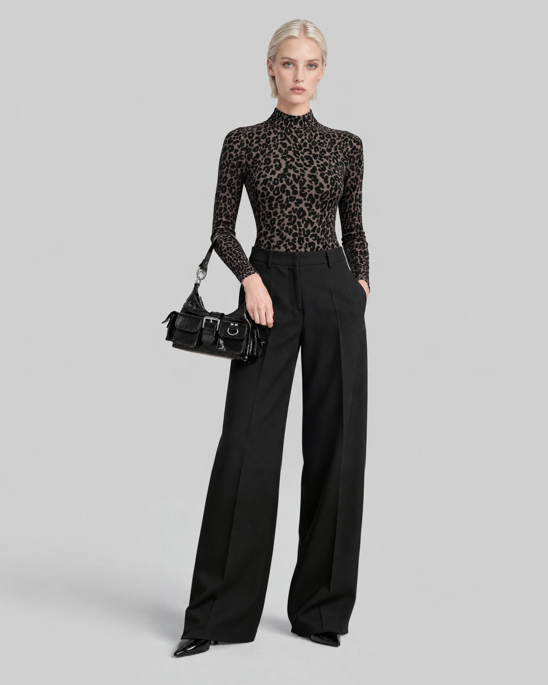 Black leopard-print bodysuit