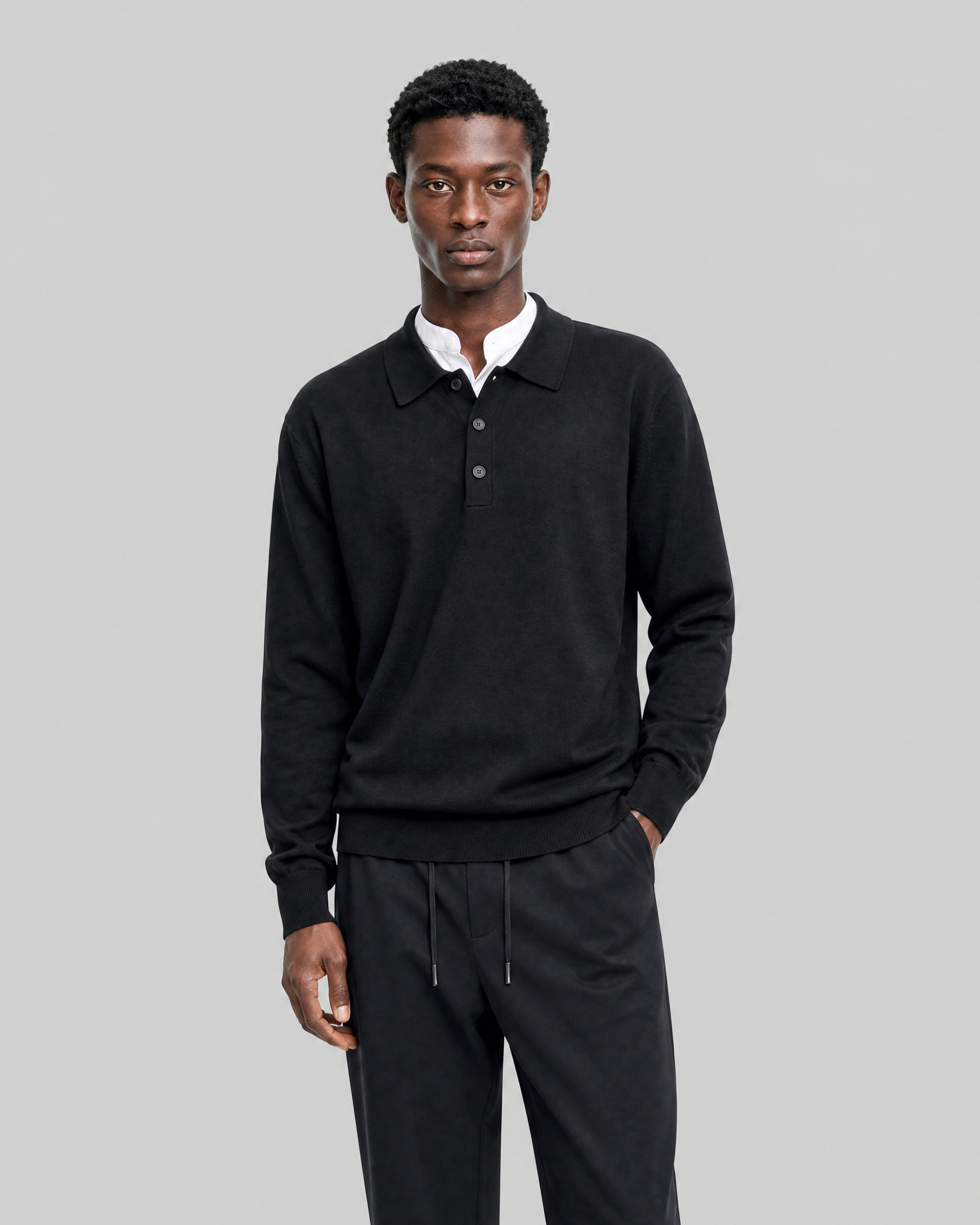 Black Merino Wool Polo Neck Sweater