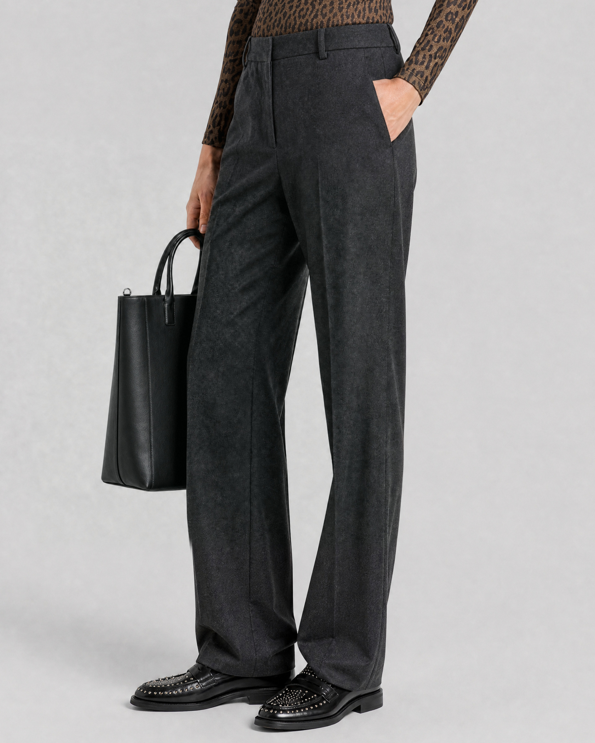 Wide-leg gray flannel pants