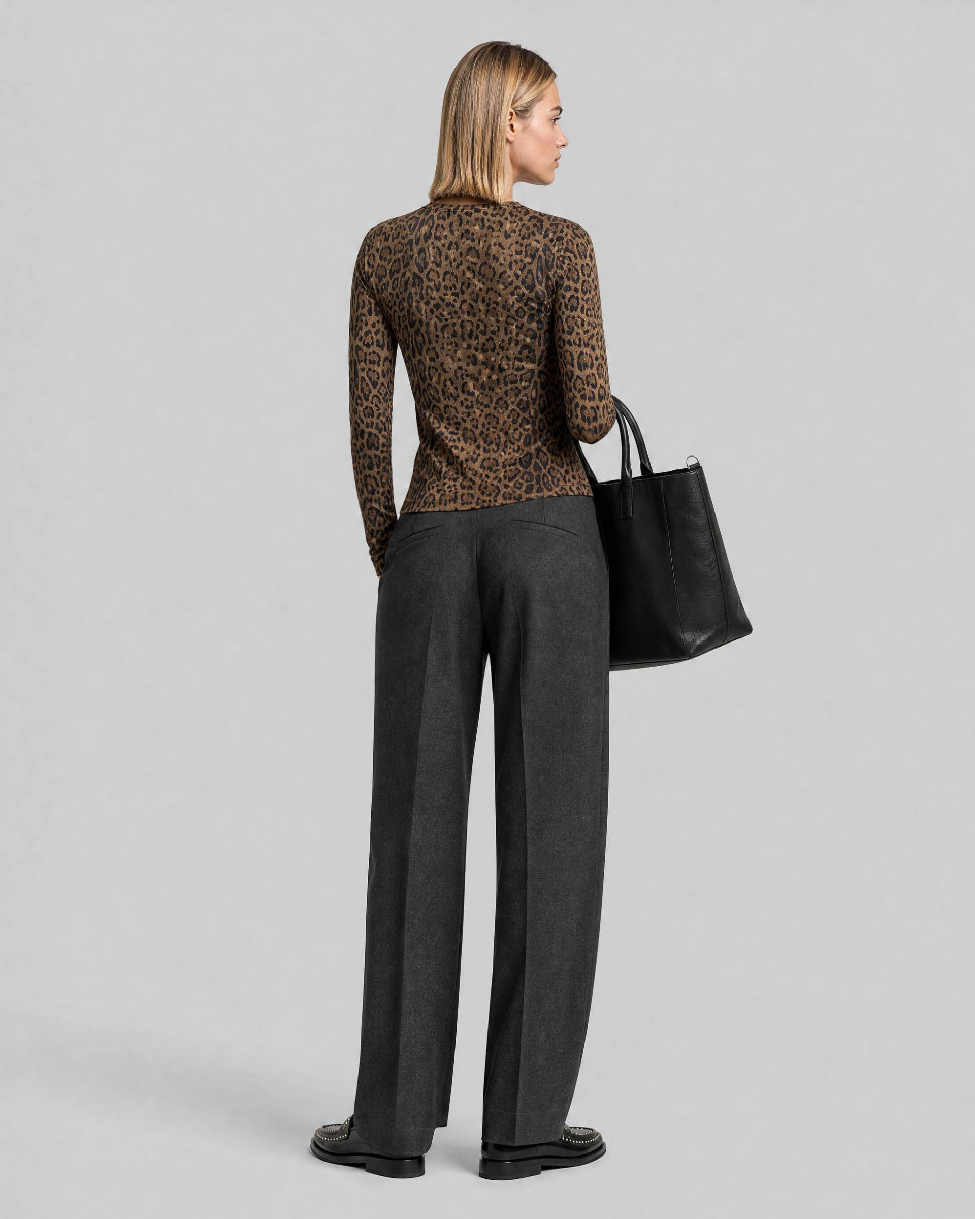 Wide-leg gray flannel pants