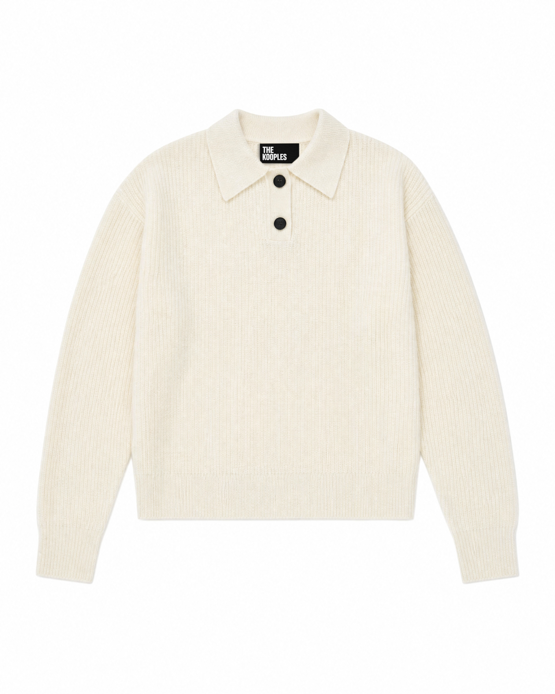Ecru-colored mohair and wool blend polo-neck sweater