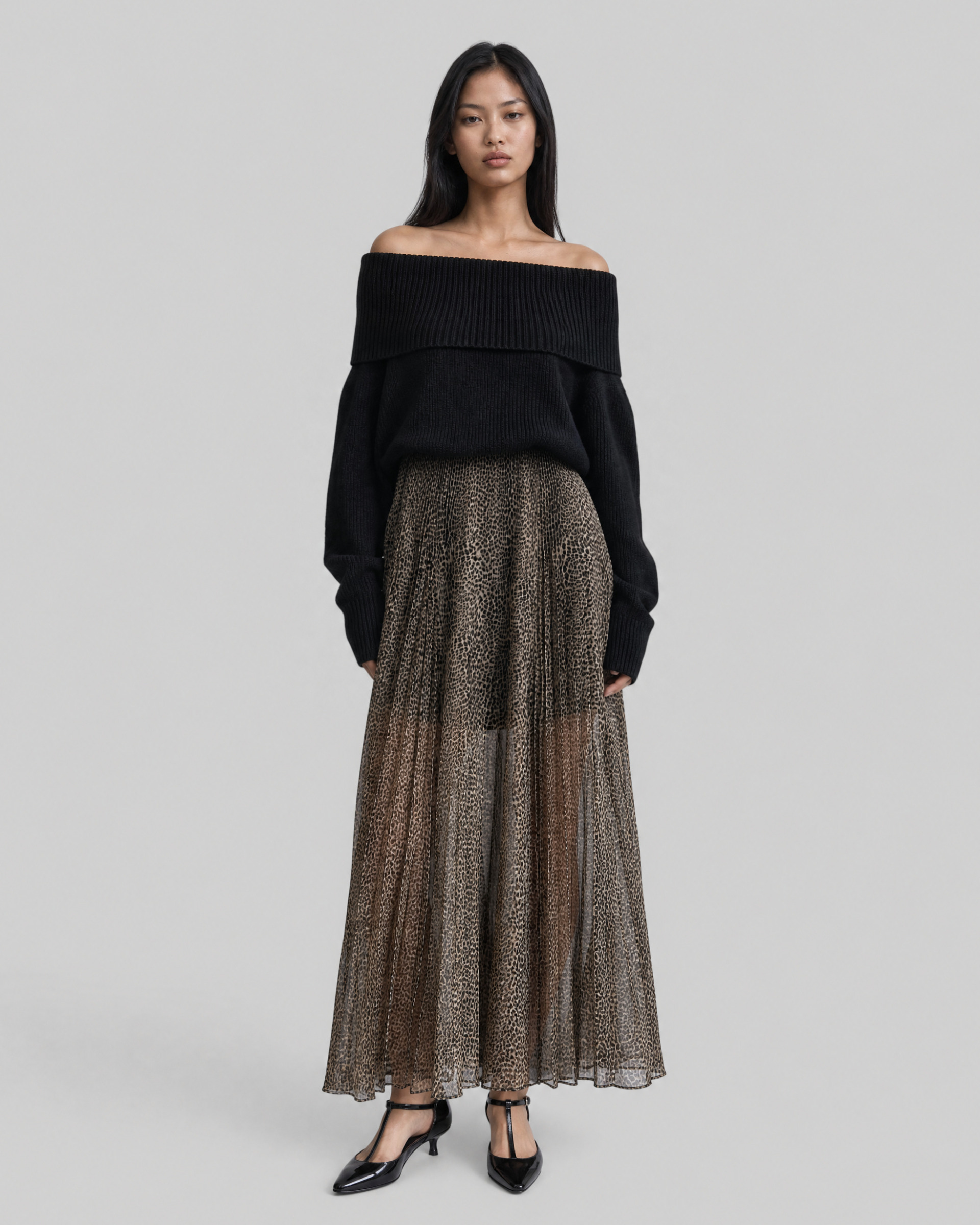 Off-the-shoulder merino wool sweater
